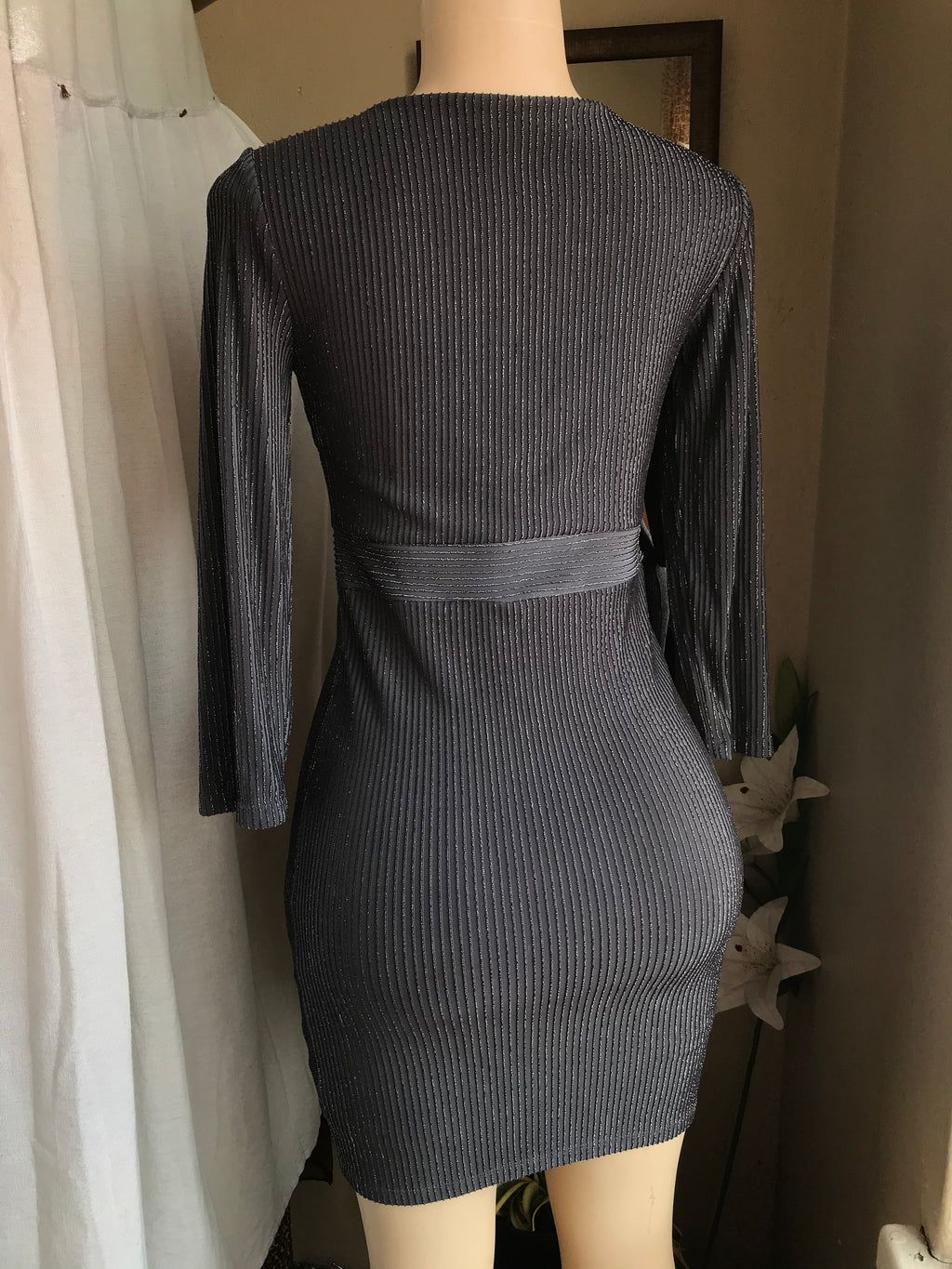 Black Glitter deep V occasion mini dress M