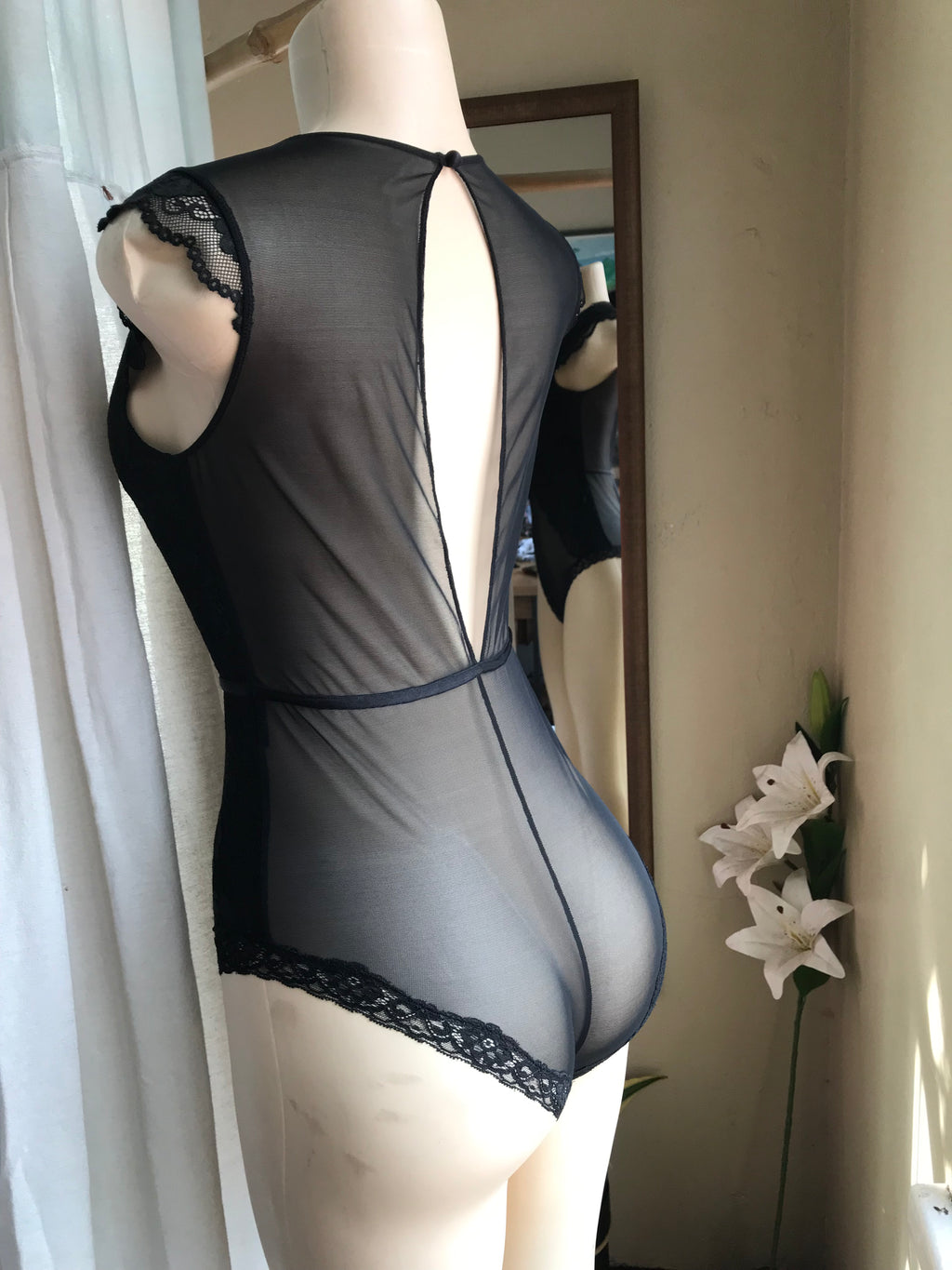Black mesh bodysuit one size