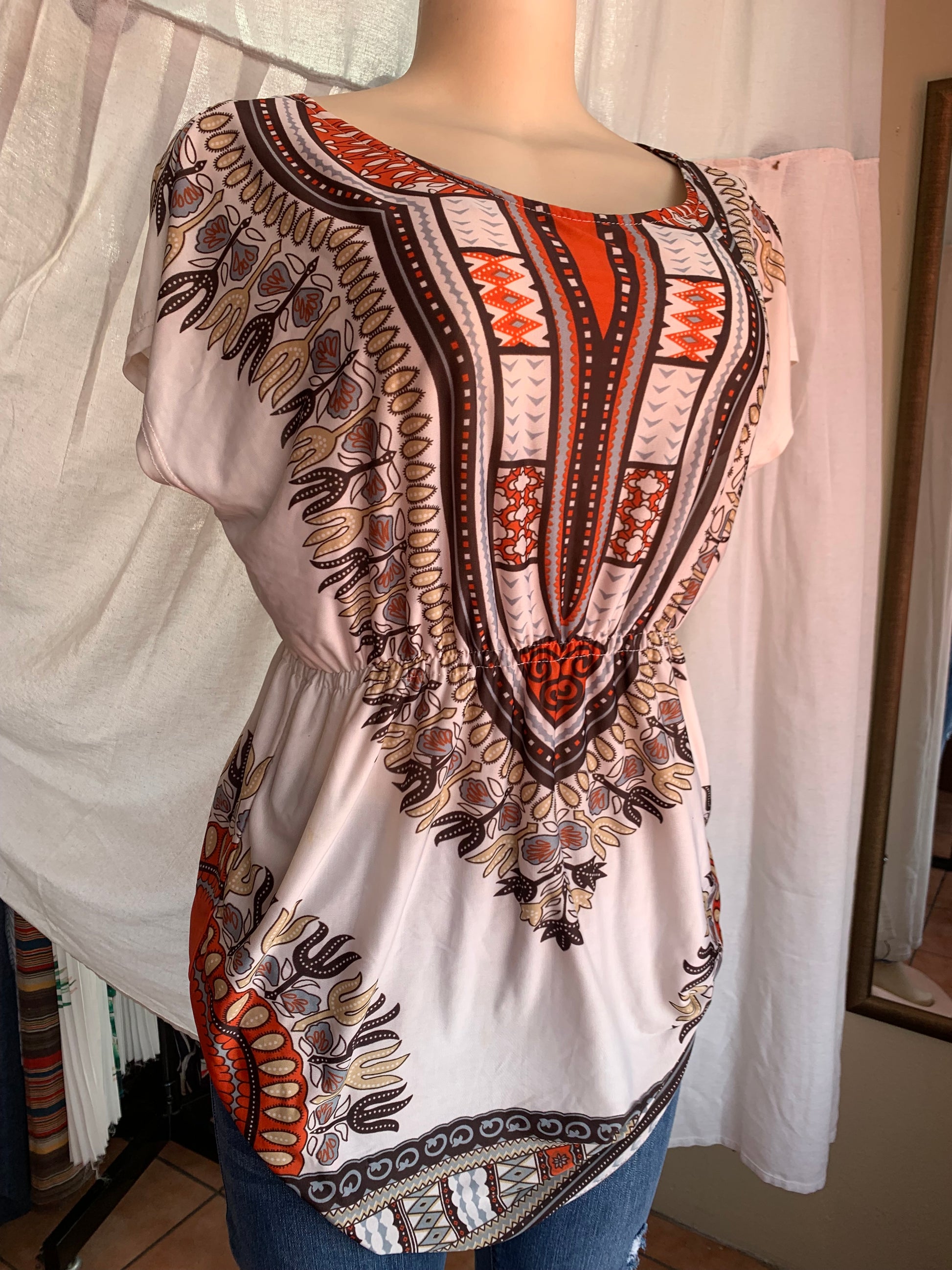 African print white dress … m/L