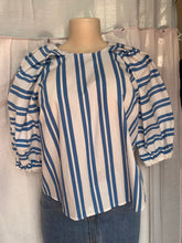 Load image into Gallery viewer, Blue striped puffed sleeve professional blouse… Mlll
