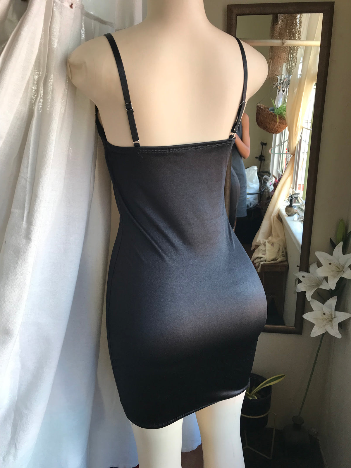 unworn black slip dress bodyscon silky