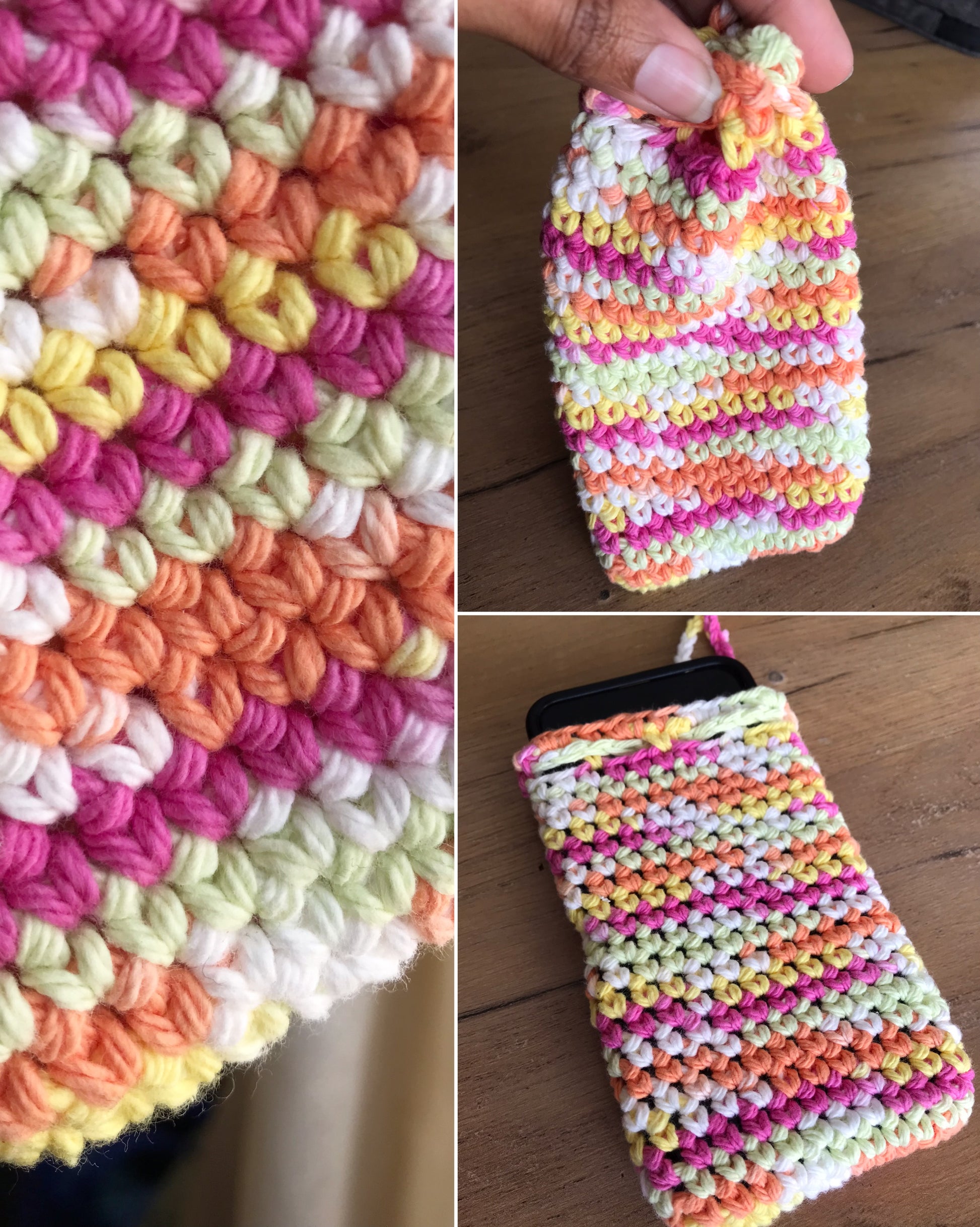 candy colour crochet pouch hand made