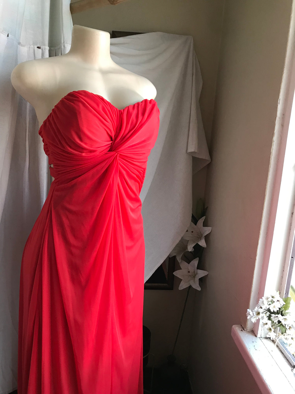 Red strapless maxi dress s