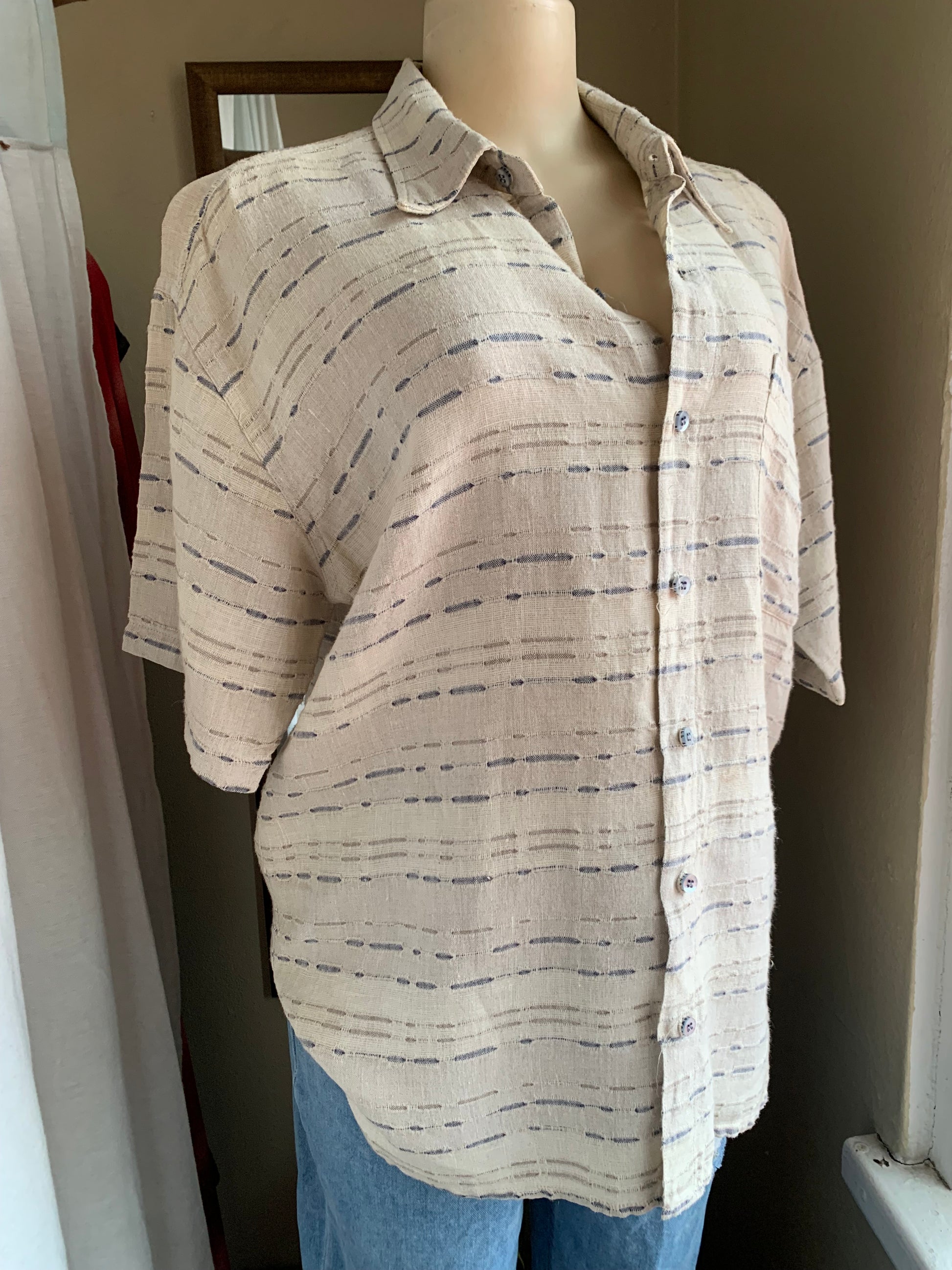 Vintage Italian linen button down shirt organic ^^^ … Mens M ,,,