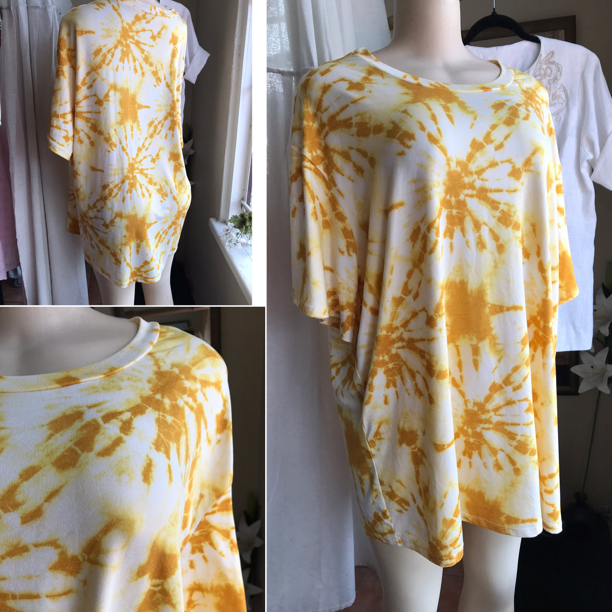mustard tie dye soft slouchy tee oversized ... L (to /xl) ;;;