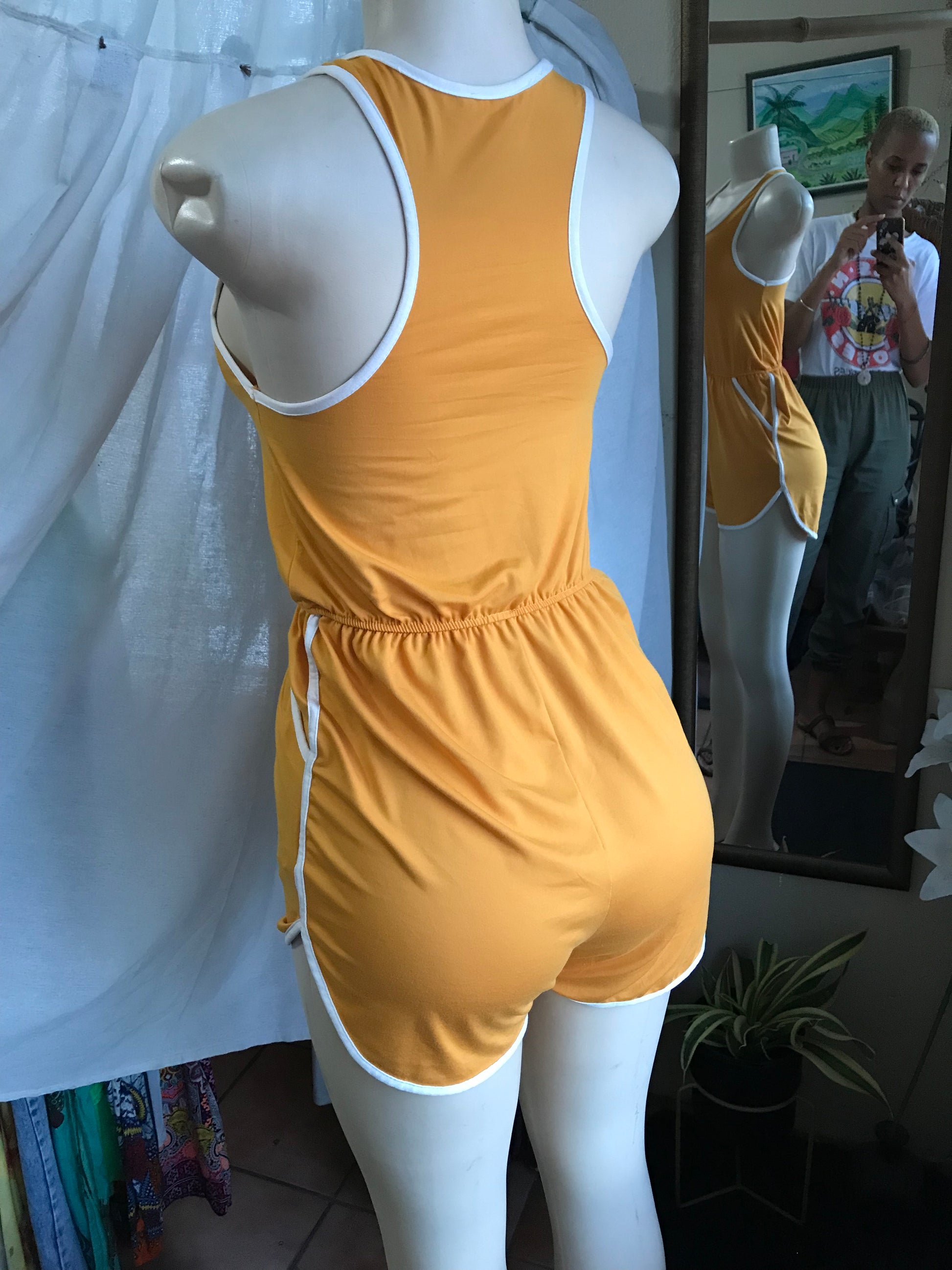 mustard romper draw string ~~~ M