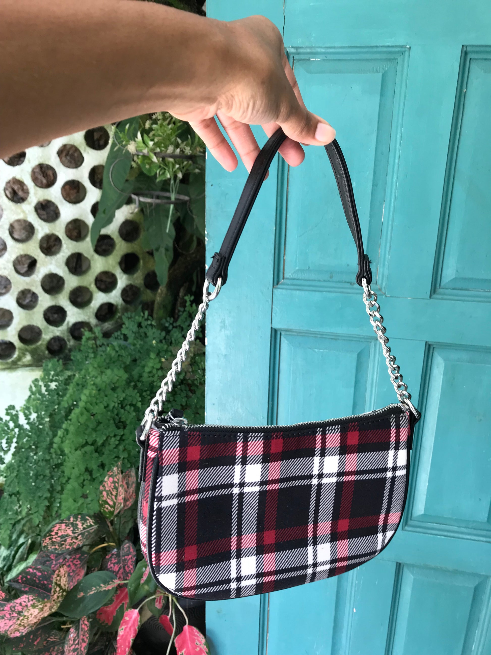 Unused tartan shoulder bag