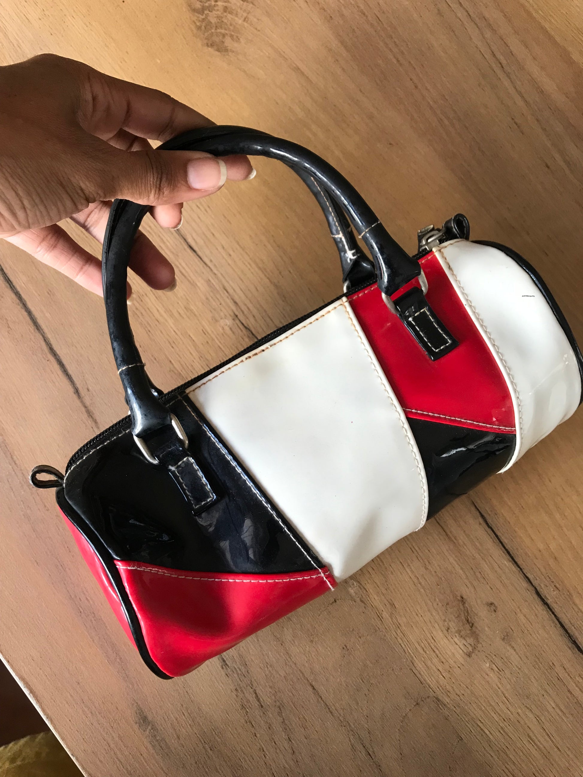 Mini Bowler bag red white black