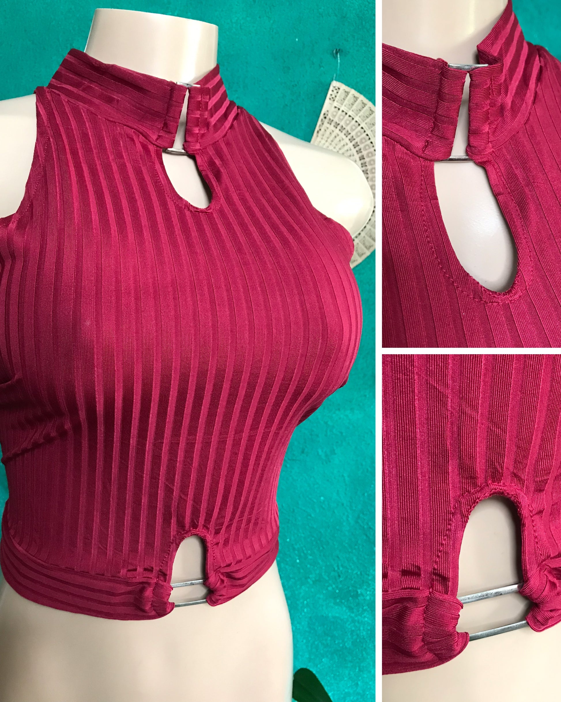 Wine red ribbed top ::: L