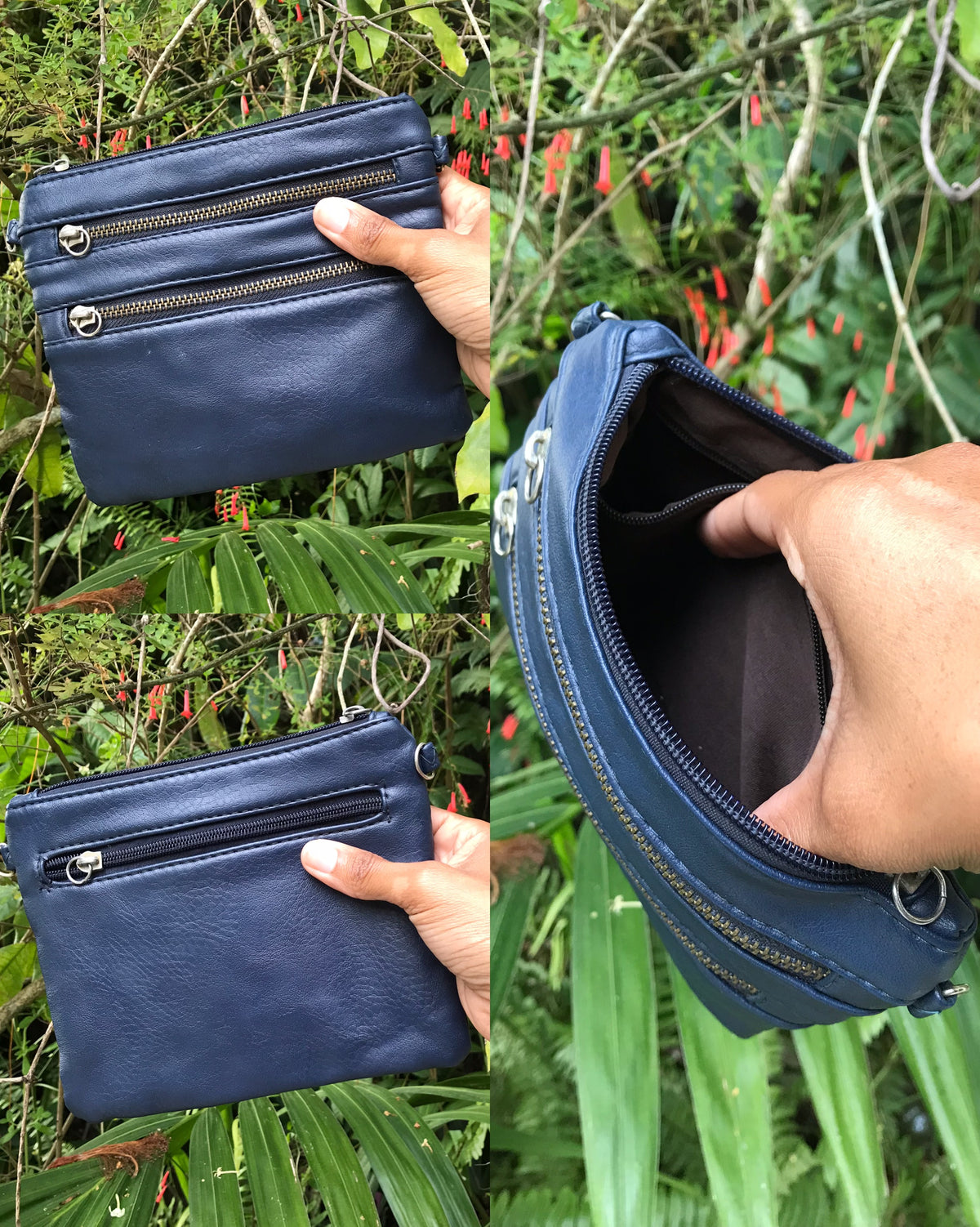 navy leather zips pouch