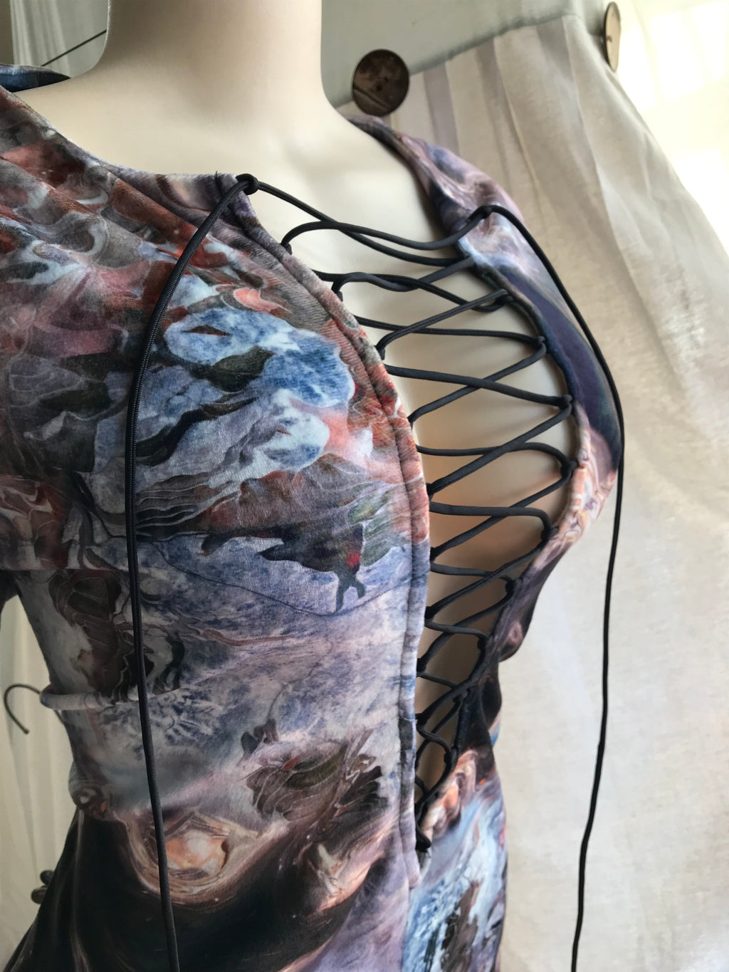 H&M outer space print velveteen lace up dress long sleeve . /XL