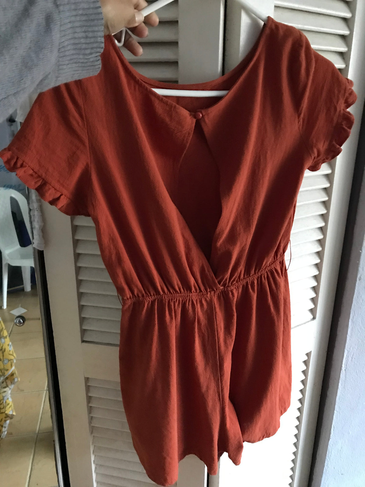rust linen romper xs