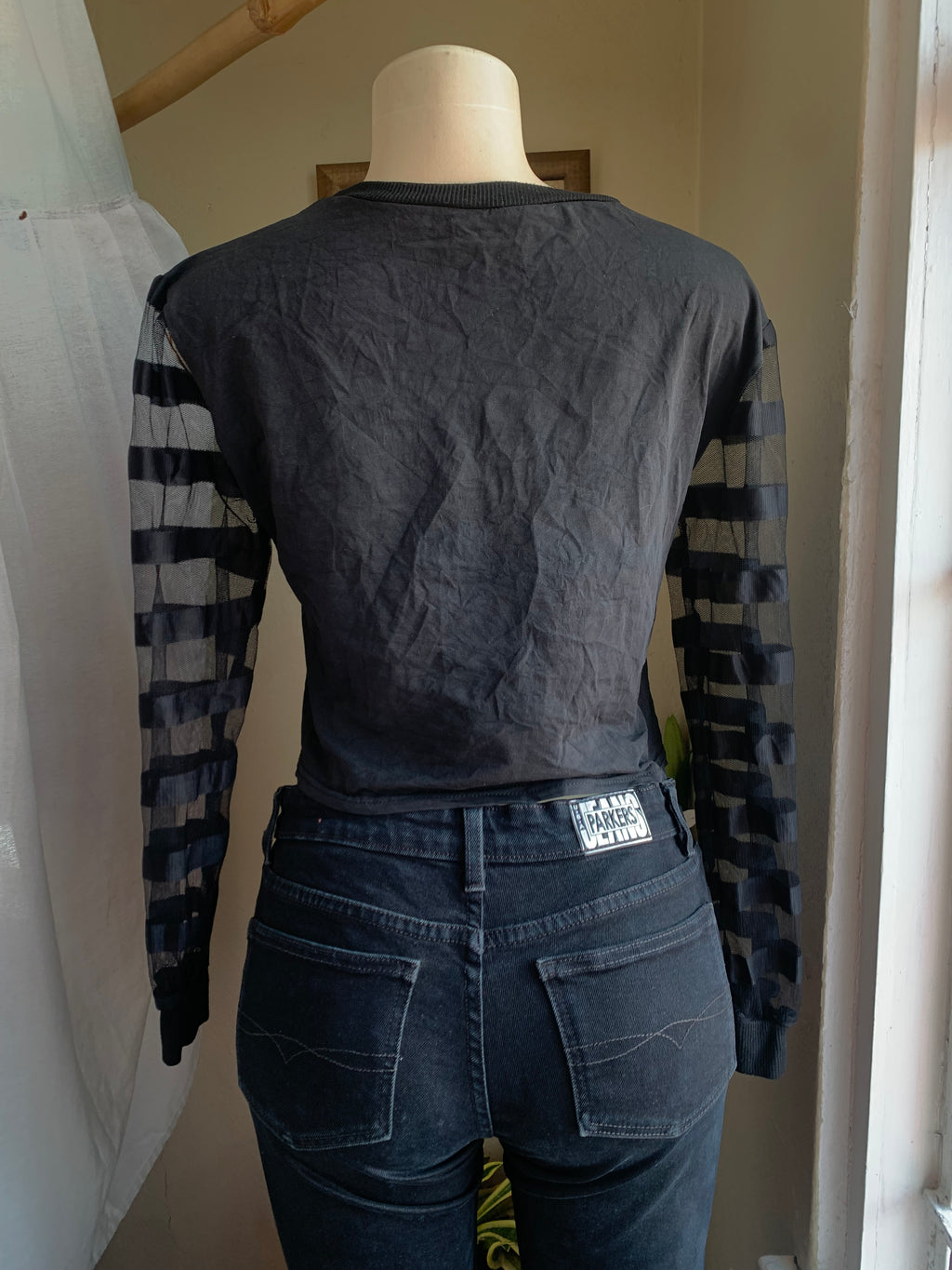 black jersey top sheer sleeves ... s