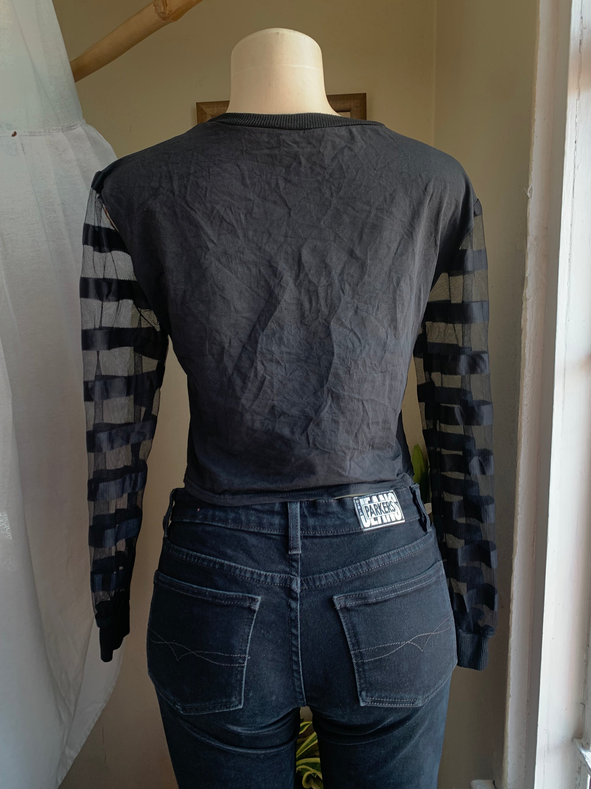 black jersey top sheer sleeves ... s