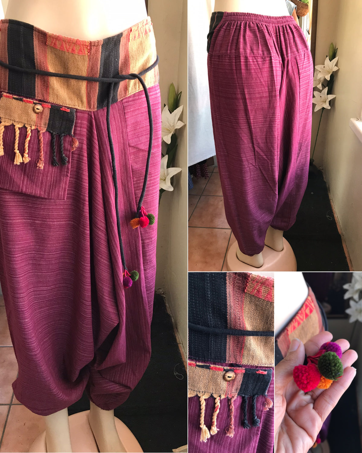 maroon red organic harem pants bauble