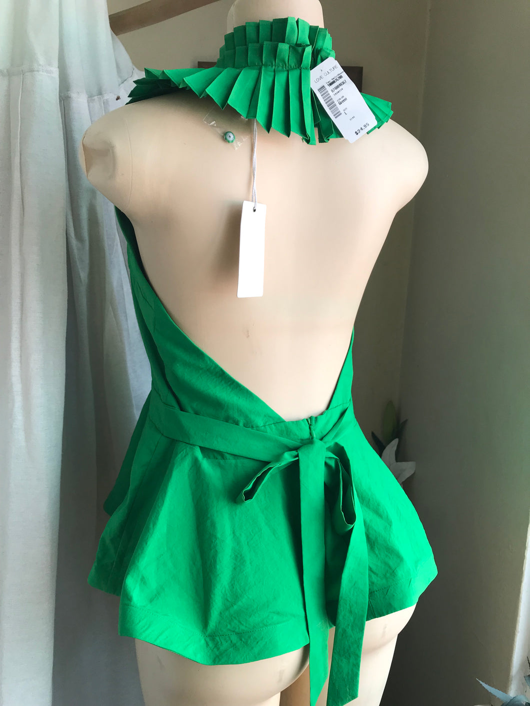 new tag green backless peplum pleat collar blouse ... L