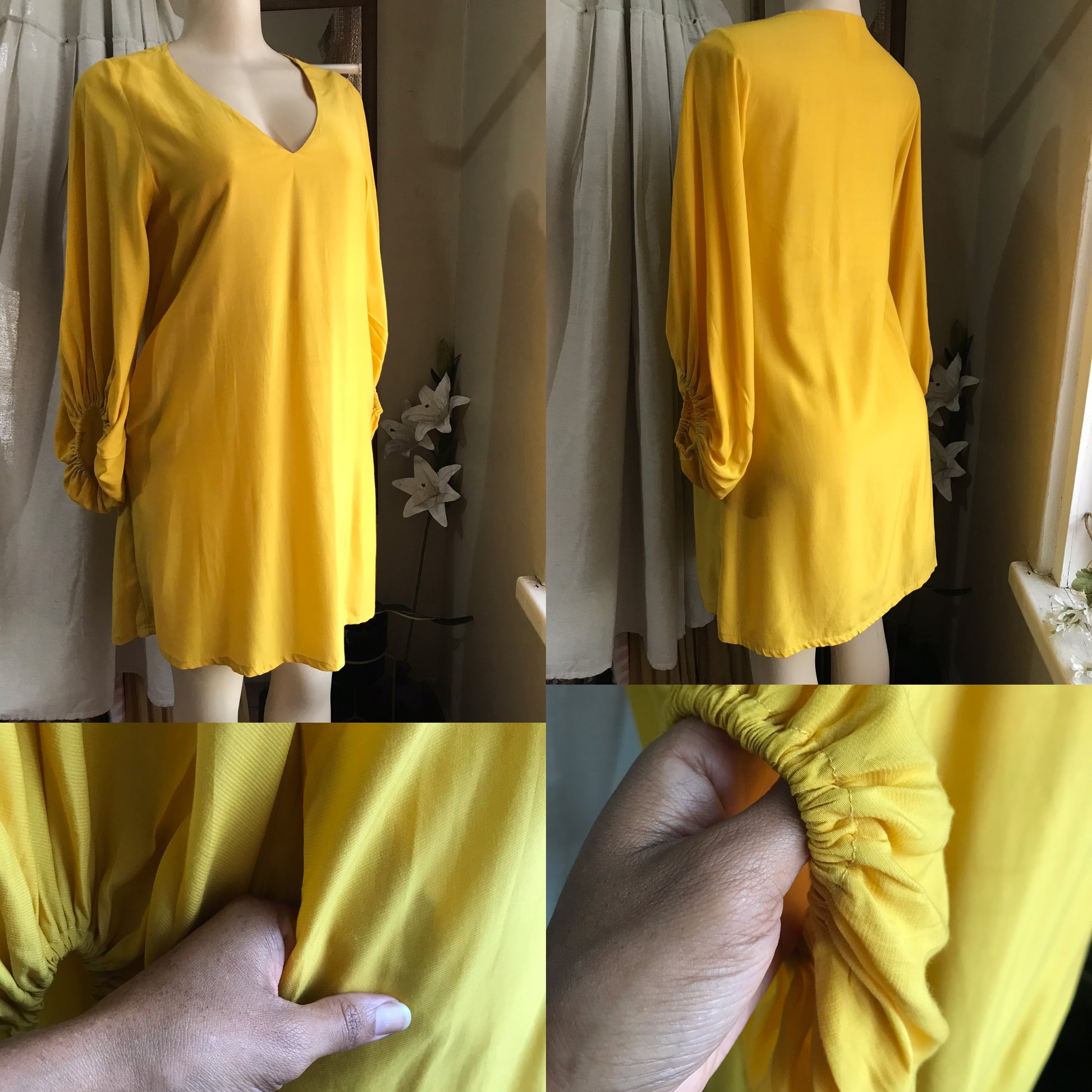 mustard long sleeve tunic dress with pocket . m
