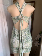 Load image into Gallery viewer, Green snake print tie mini dress says s
