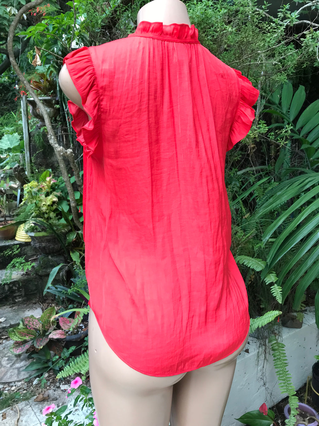 red silky frill professional blouse  ... s