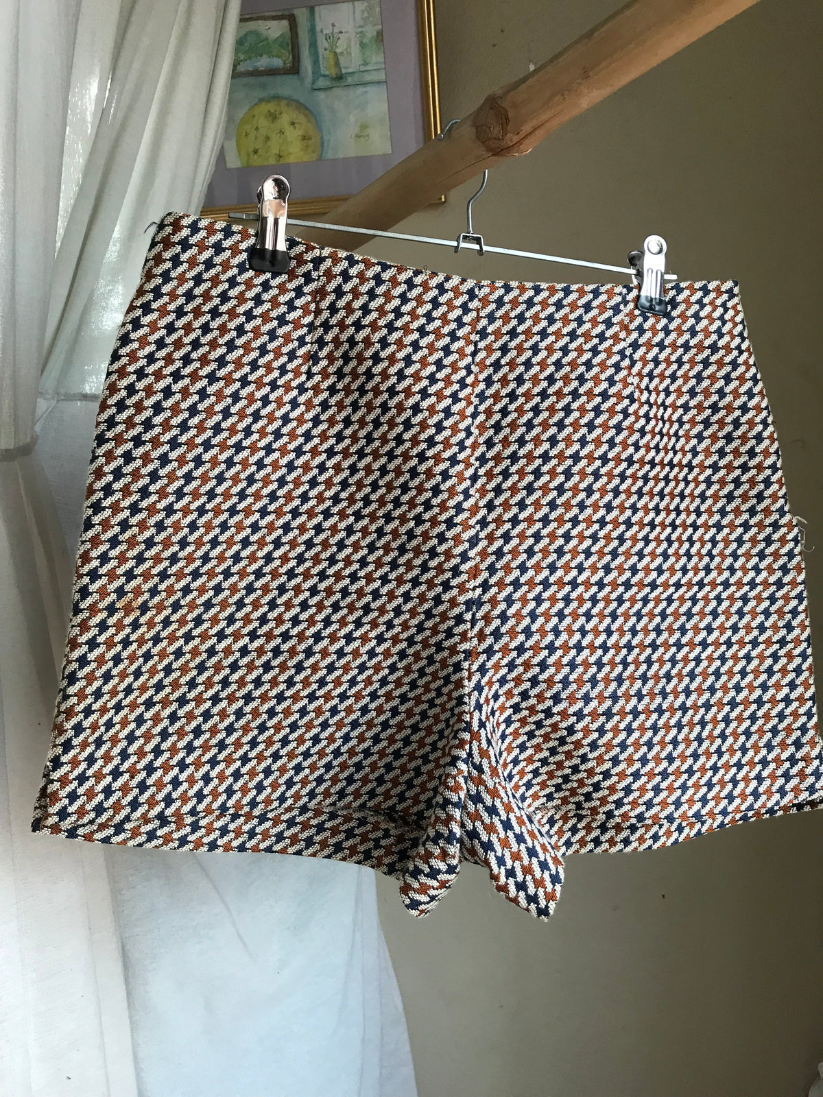 zara brown navy tweed high waist shorts . m