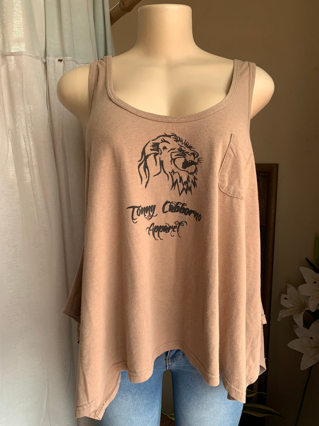 Beige Lion graphic tank top … S