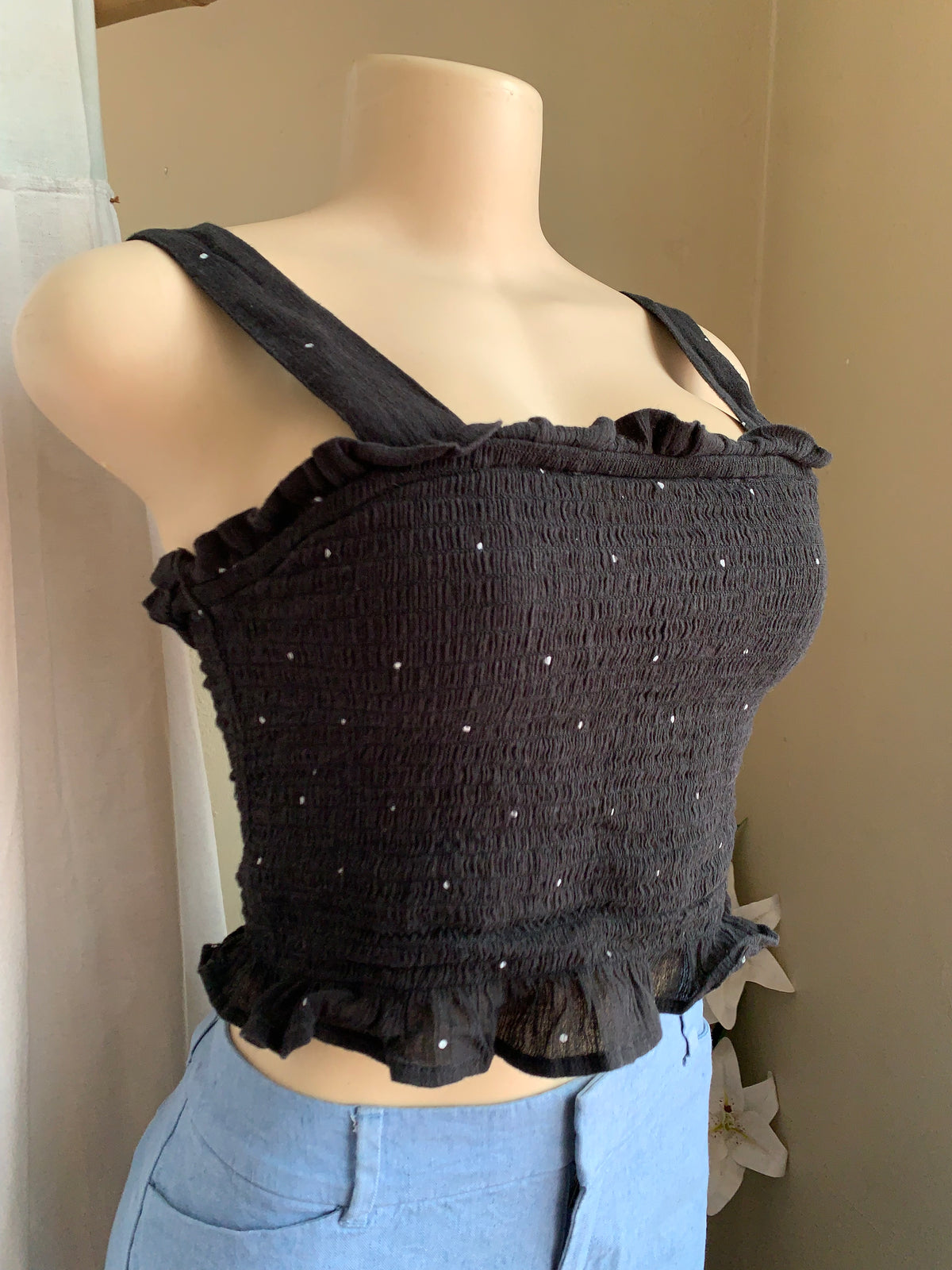 Cotton Polka Dot stretchy tank top s …