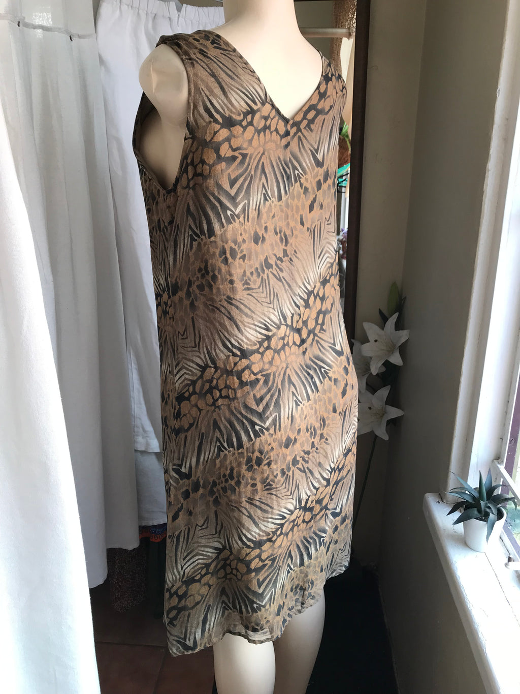 Vintage 100% silk animal print sheer dress ,,, m