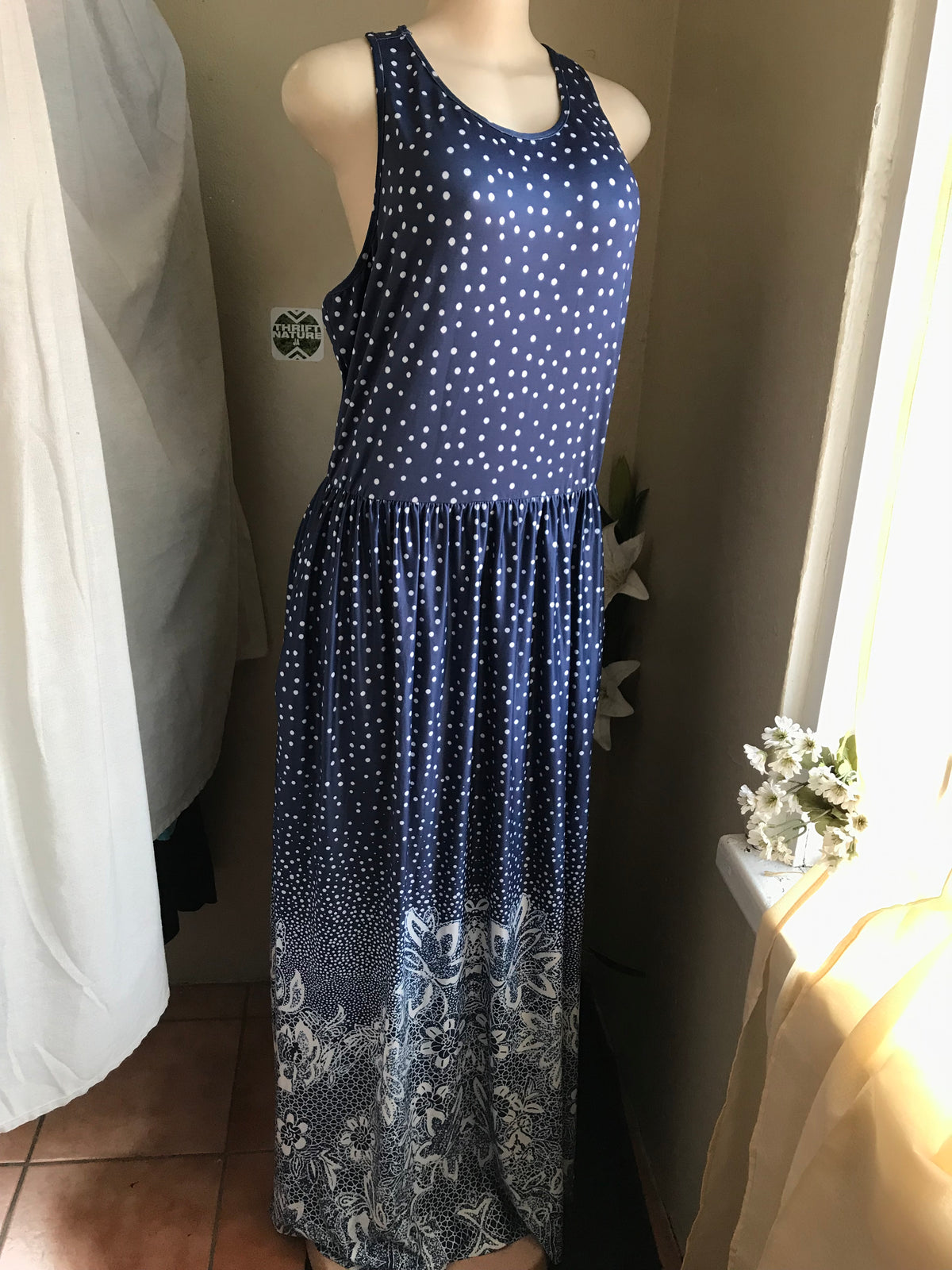navy polka maxi dress /xl