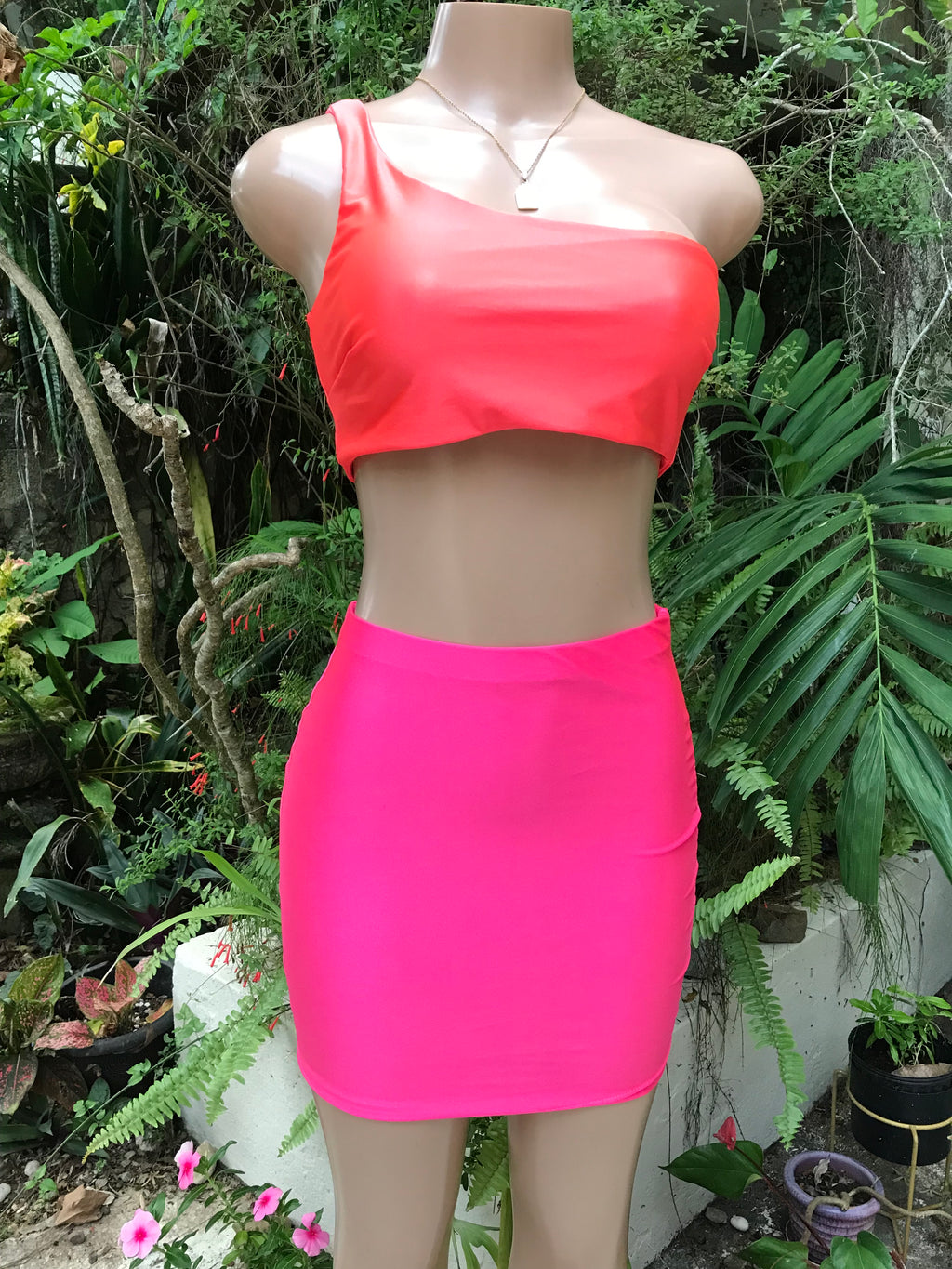 Neon One Shoulder Summer Crop Top ... S