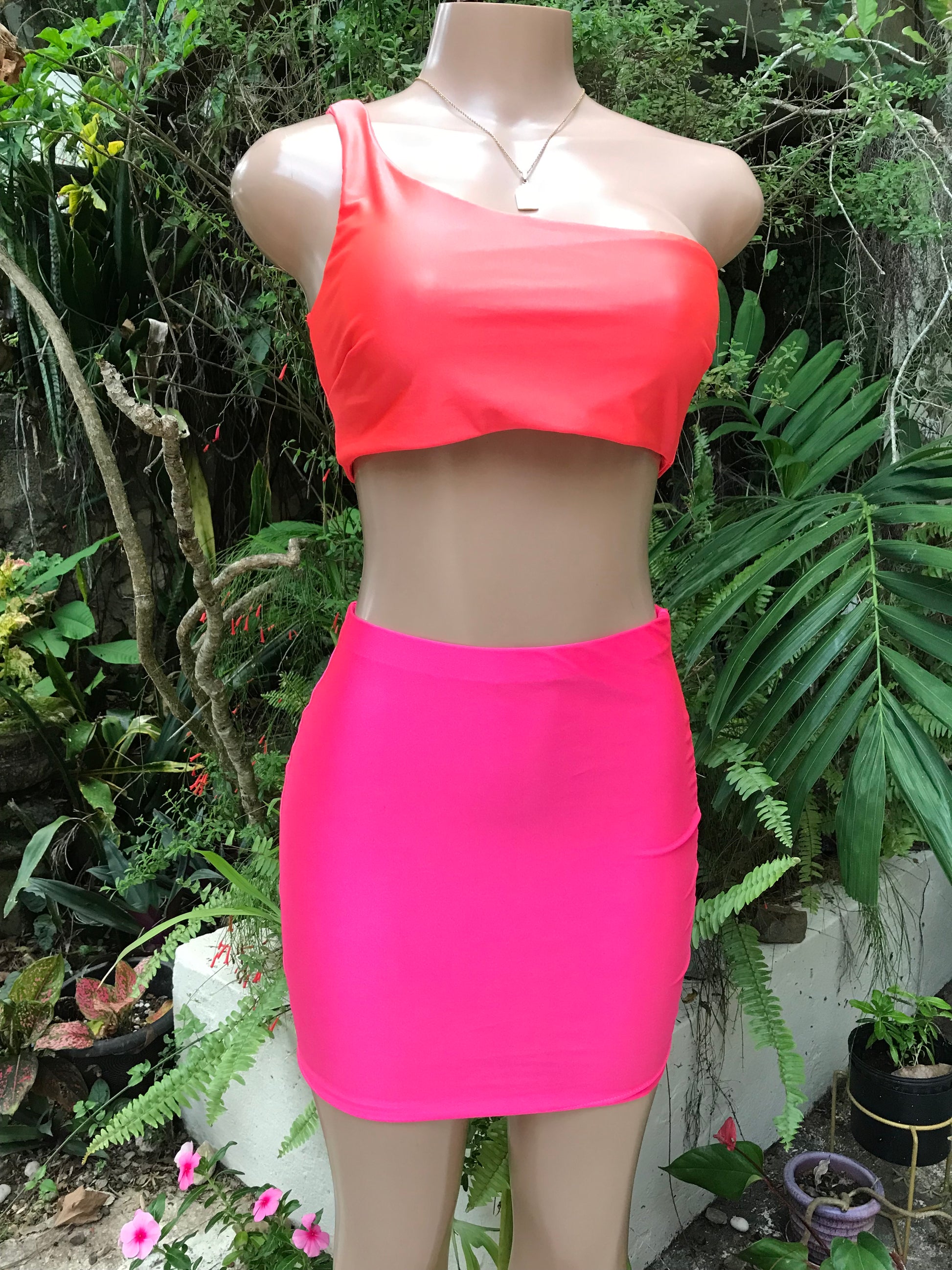 Neon One Shoulder Summer Crop Top ... S