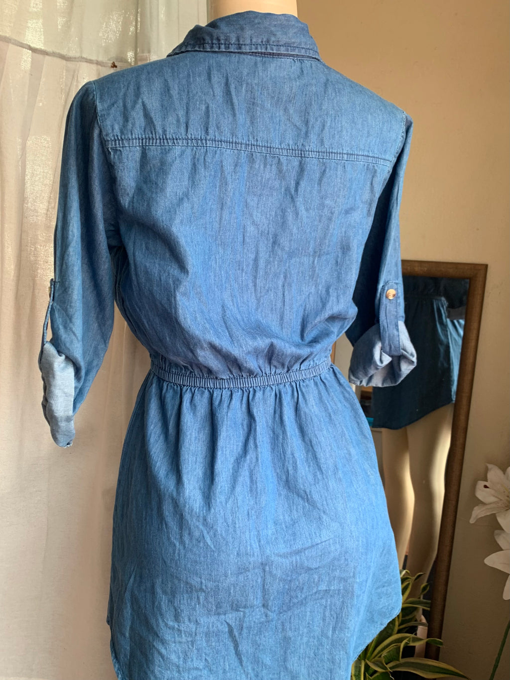 Denim shirtdress with elastic waistband s