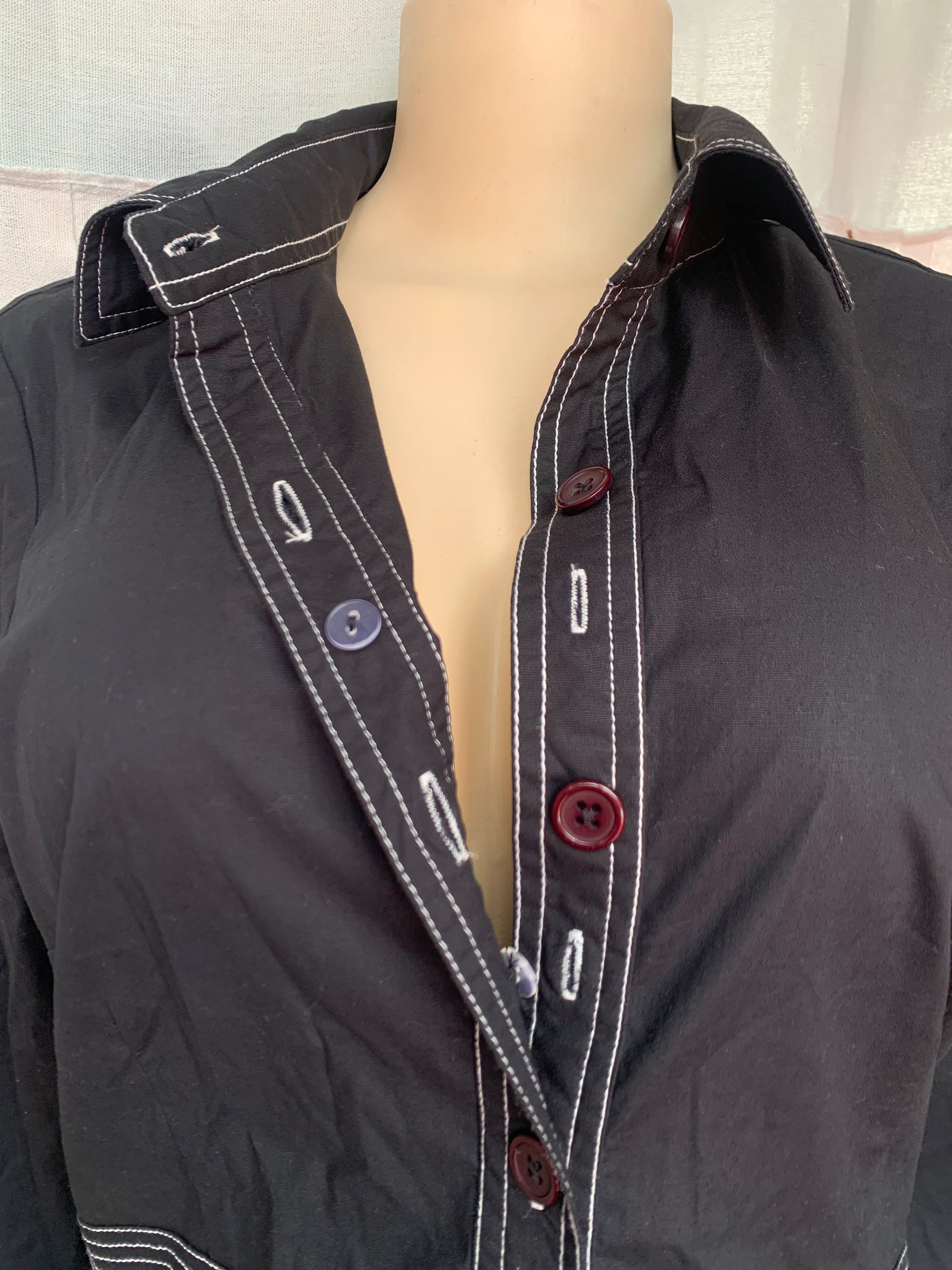 Black button down work dress with white accent stitching /XL size 16