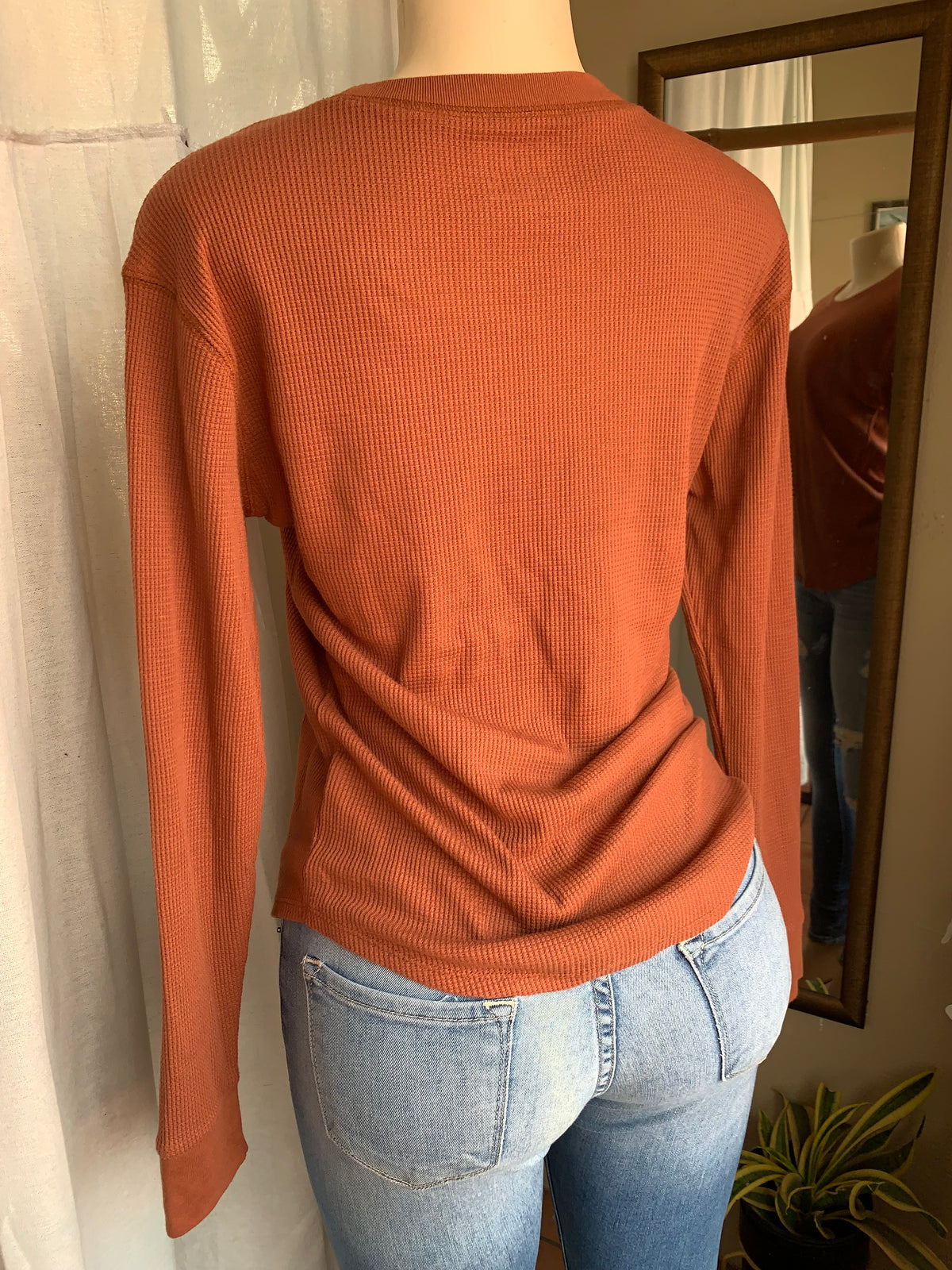 Deep orange/brown textured cotton long sleeve tee … s ,,,