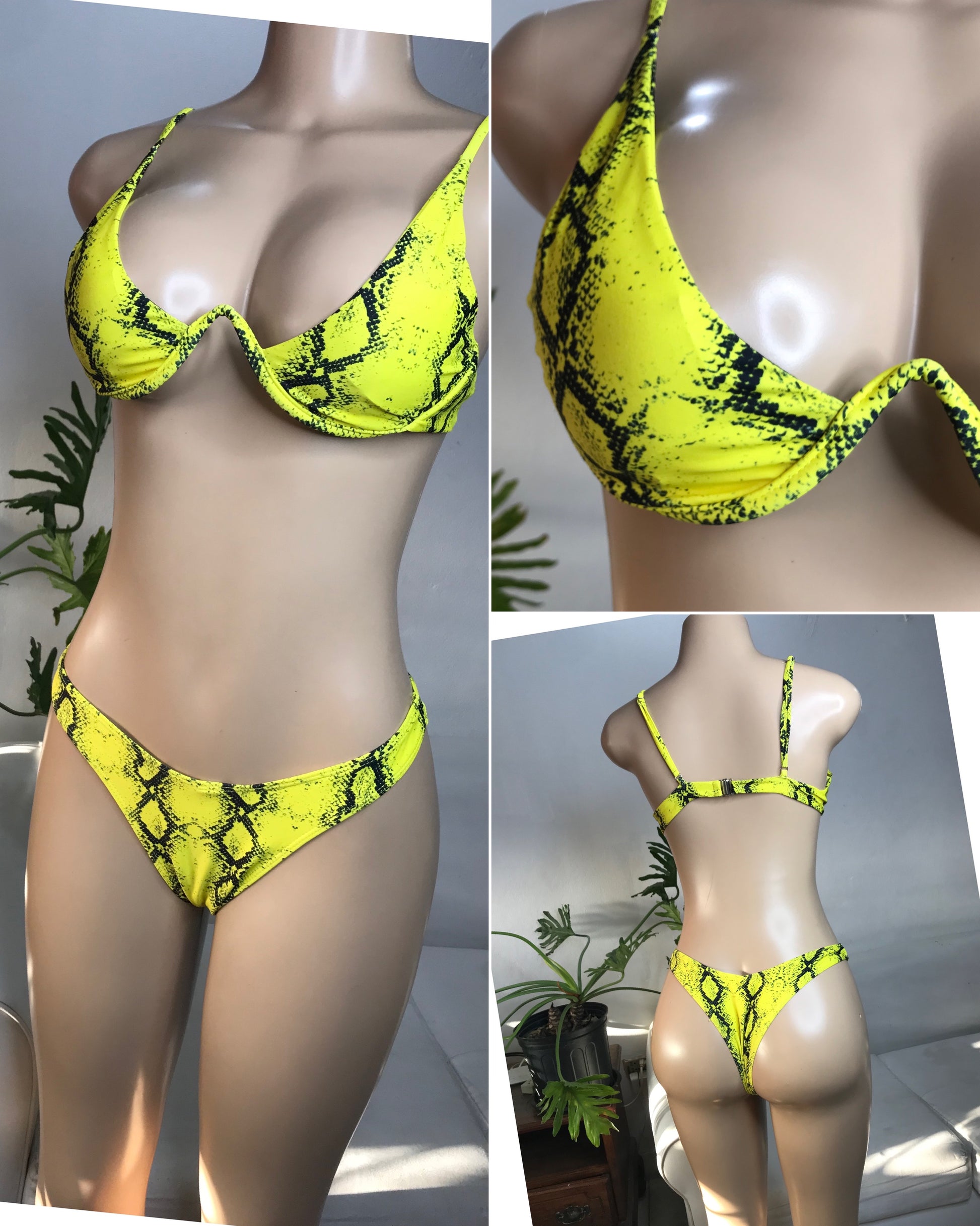 Yellow wire snakeskin bikini • M