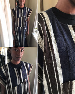 vintage indigenous tunic dress navy stripe ,,, M/L