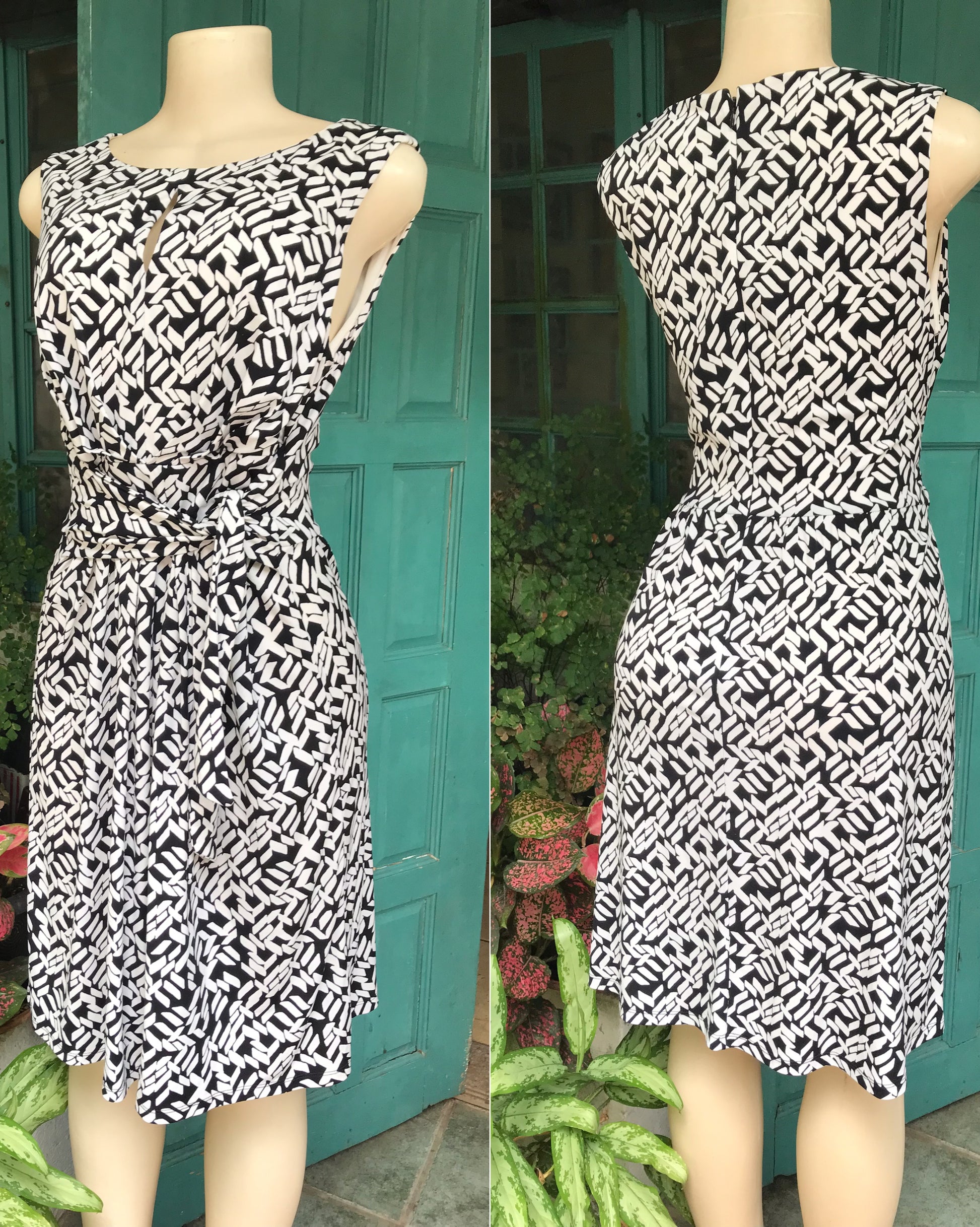 B&w print stretchy dress Sleeveless XL