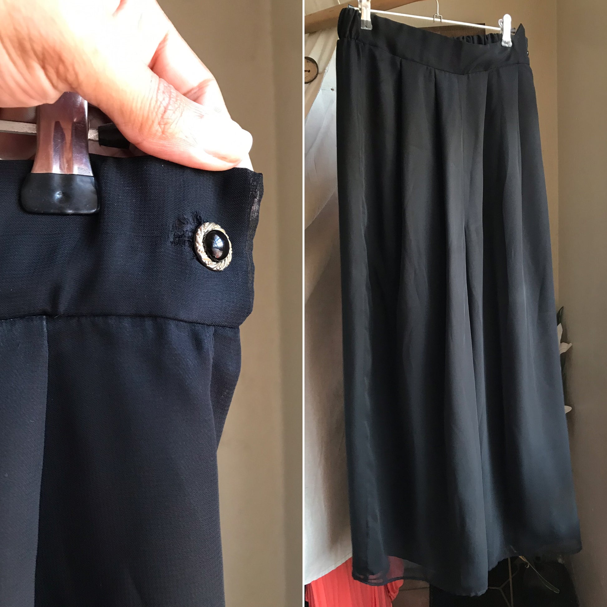 vintage black sheer palazzo pants ::: M ^^^