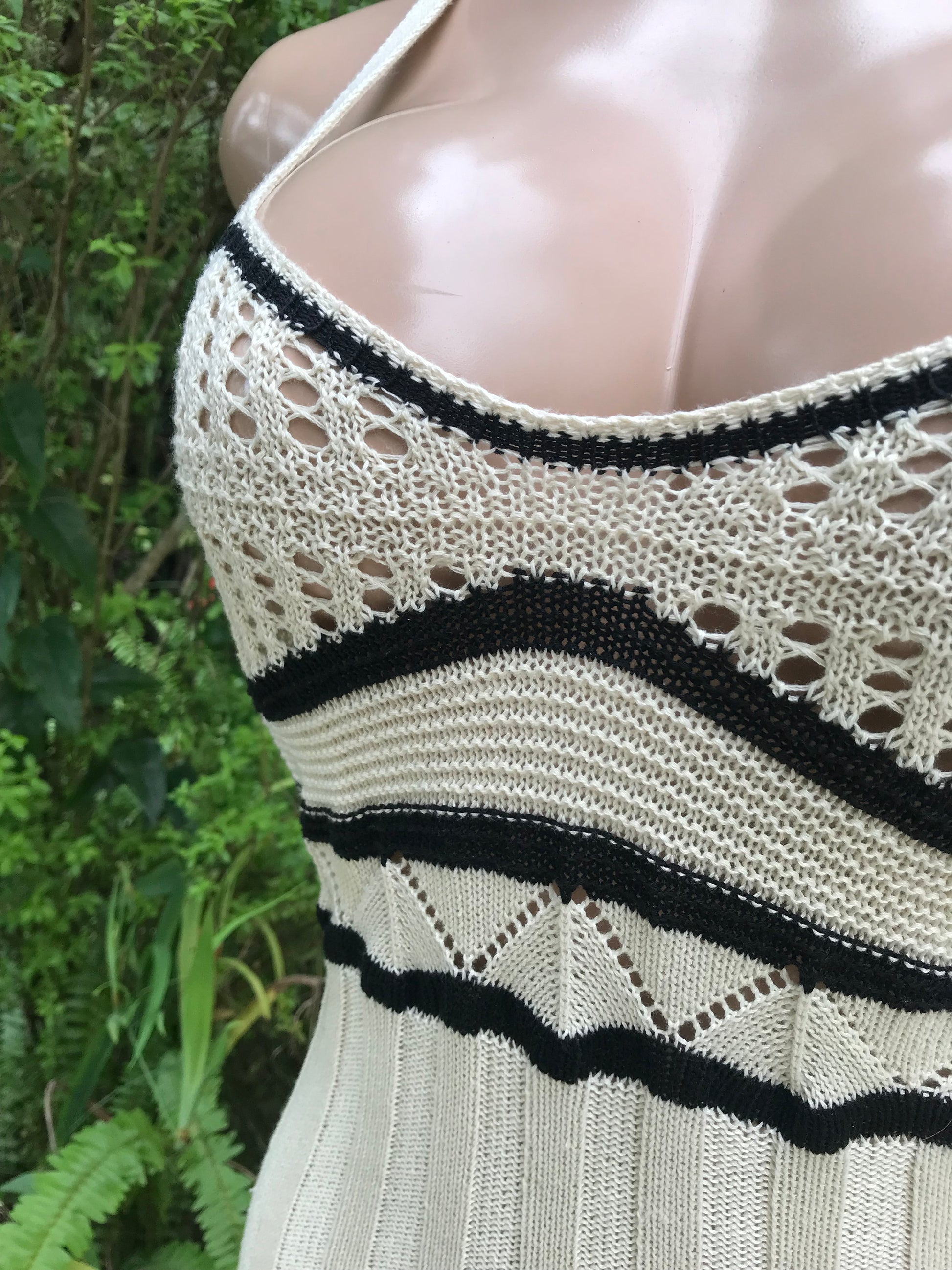 cream black spaghetti knit maxi dress.  1 size