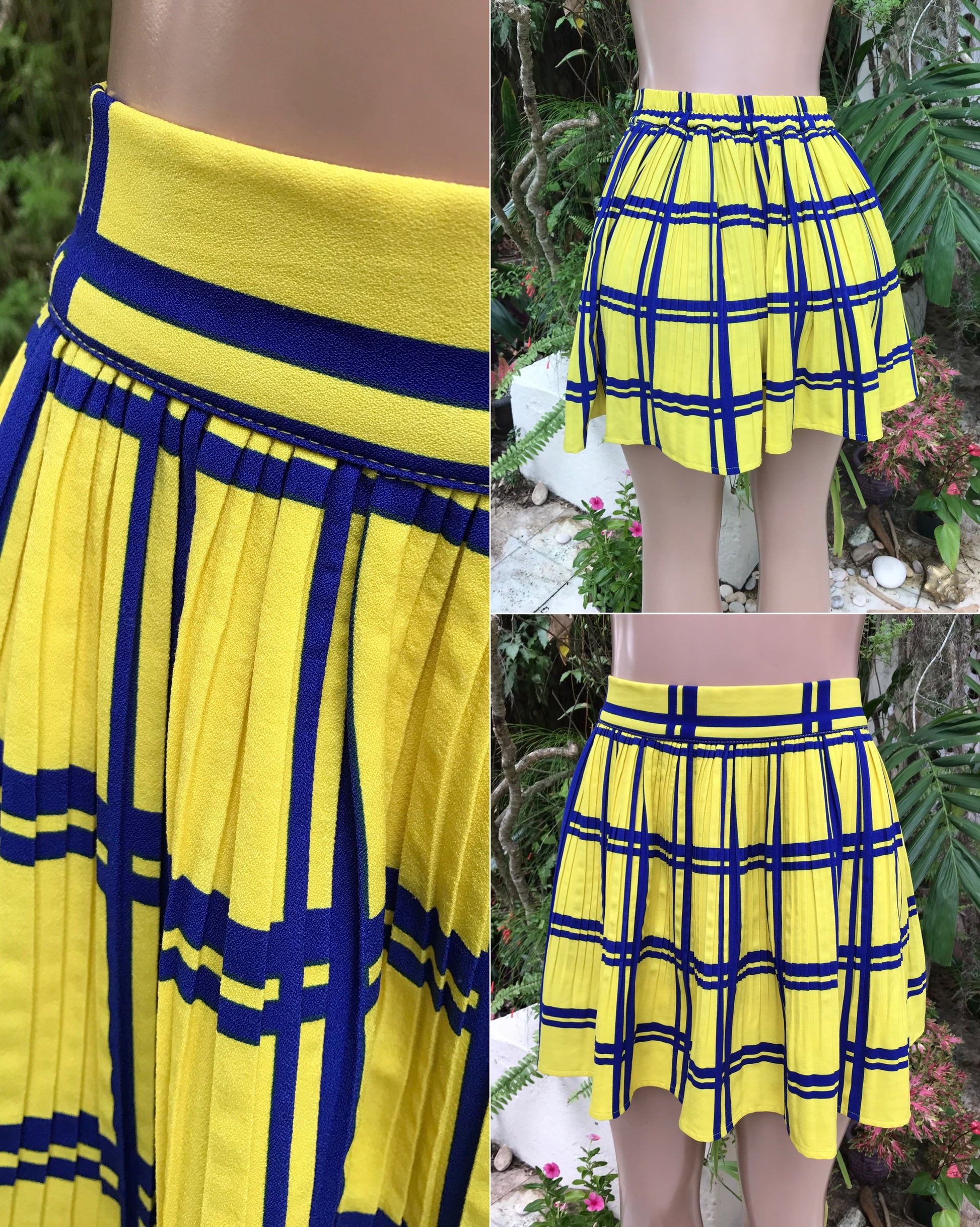 yellow and navy preppy plaid 'tennis skirt' . Large