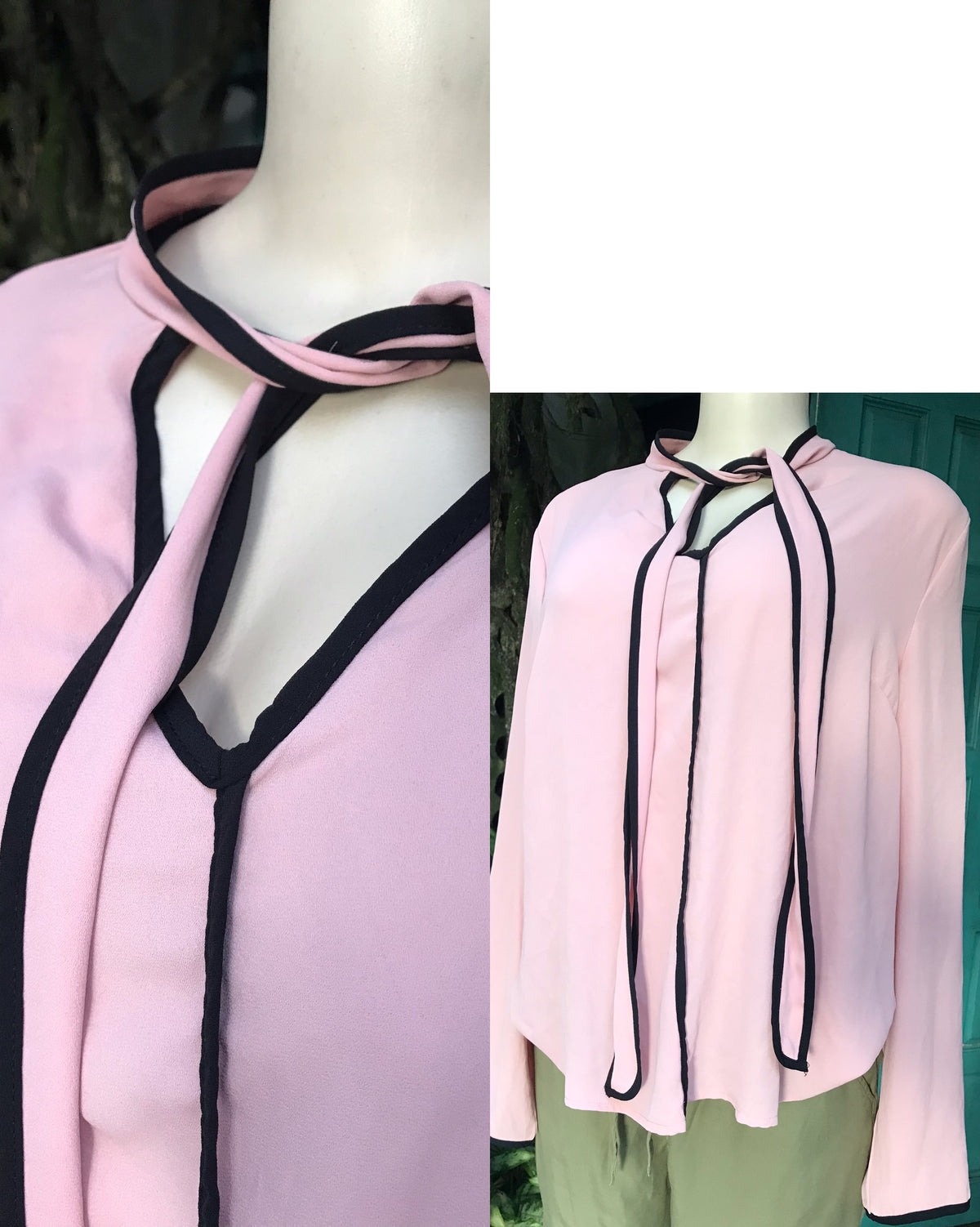 blush professional blouse neck tie black trim /xl