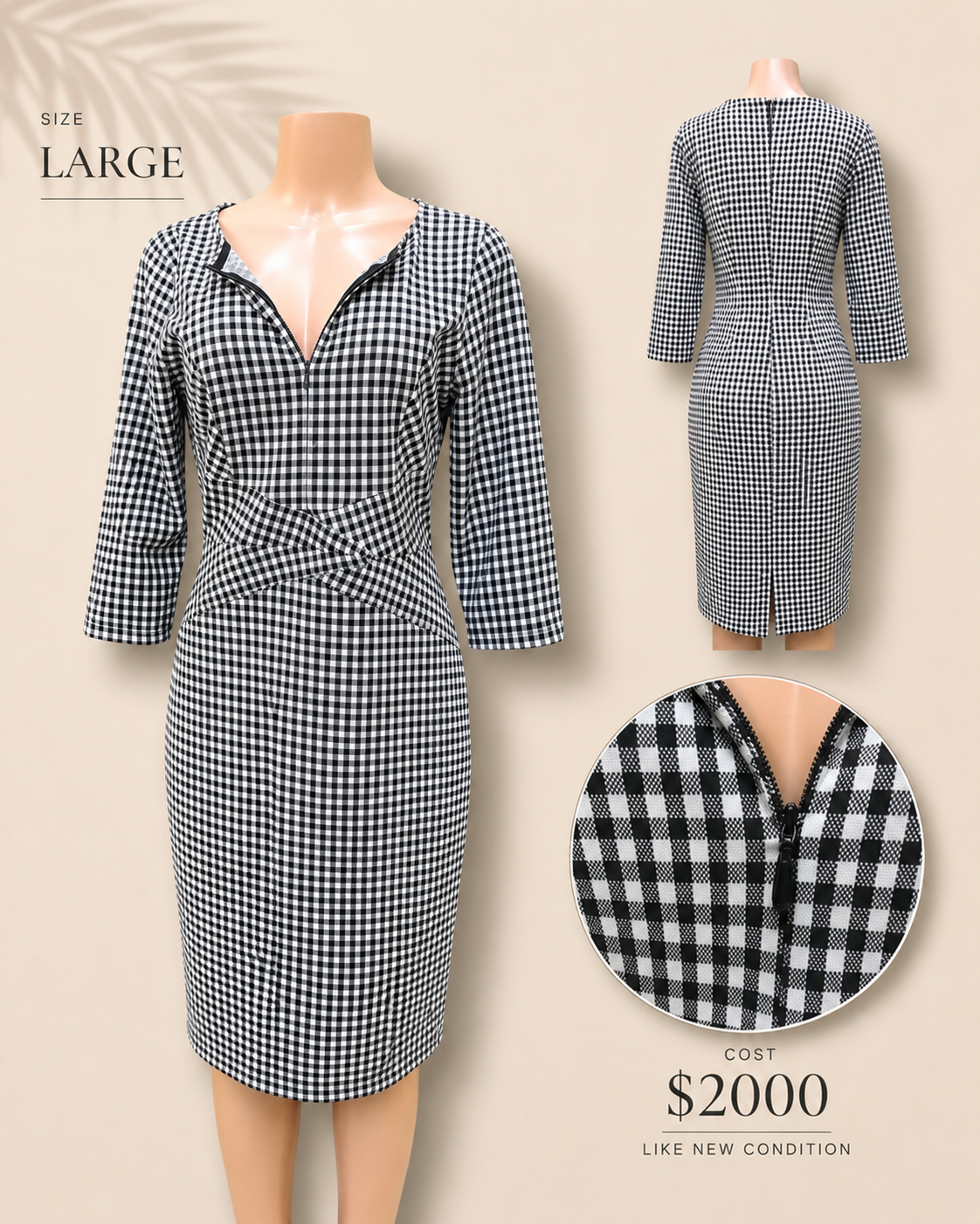 grey plaid professional fitted dress . Large