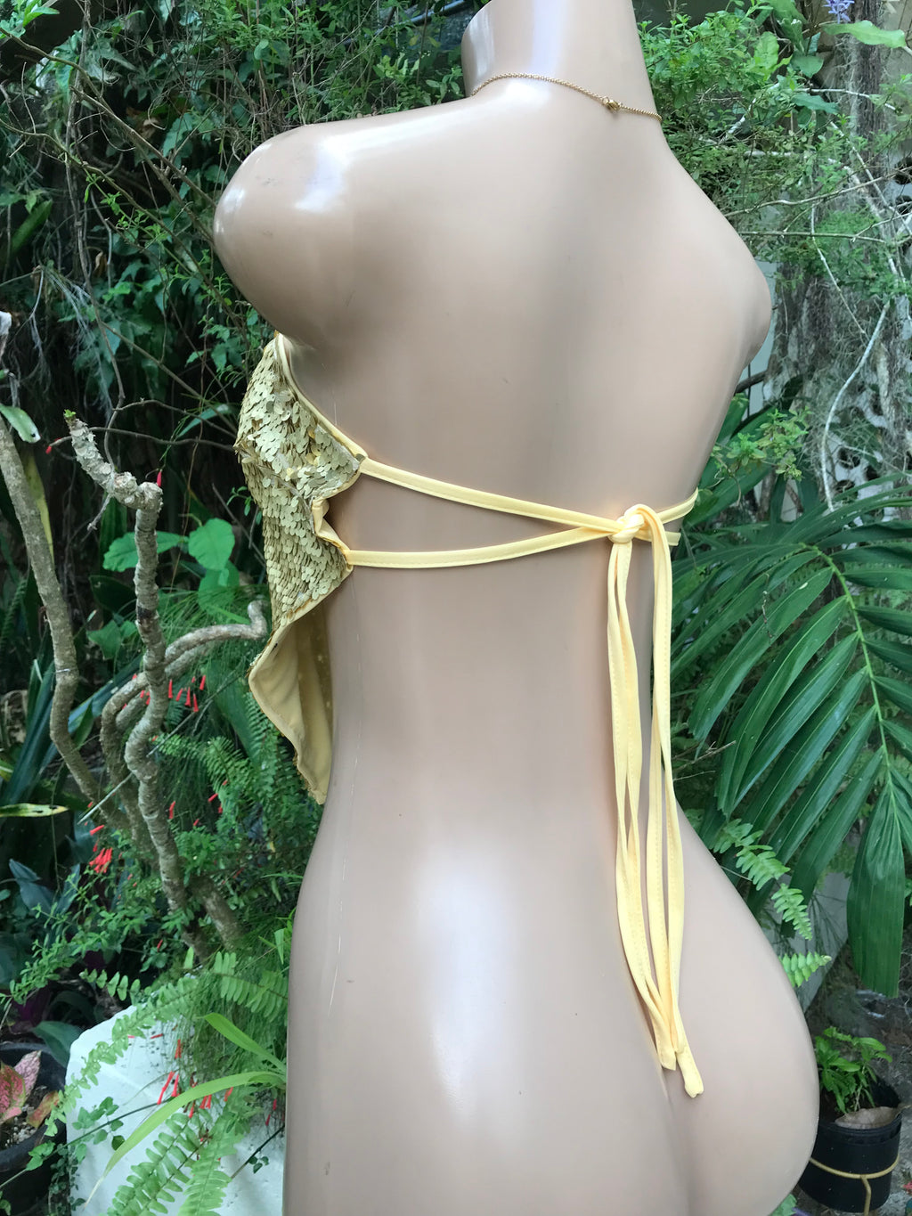 Gold/Yellow Metalic Sequin Napkin Crop Top ... S/M