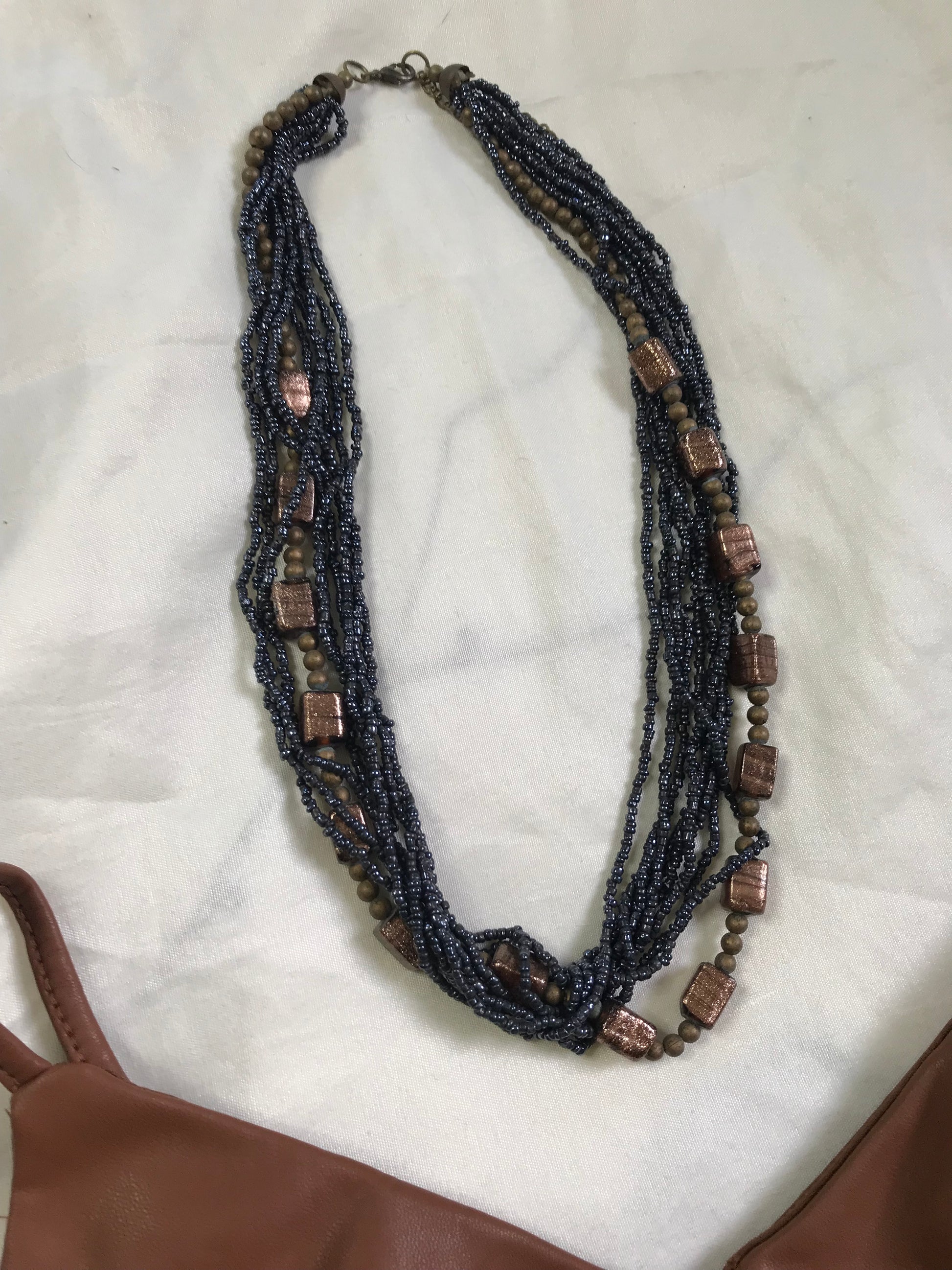 navy brown beaded necklace