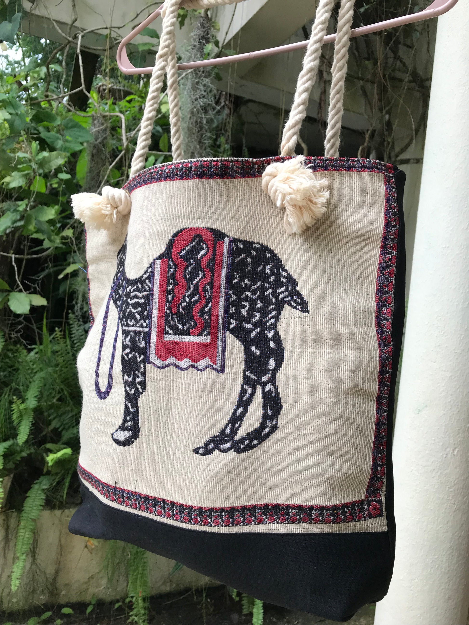 canvas camel tote bag with rope straps