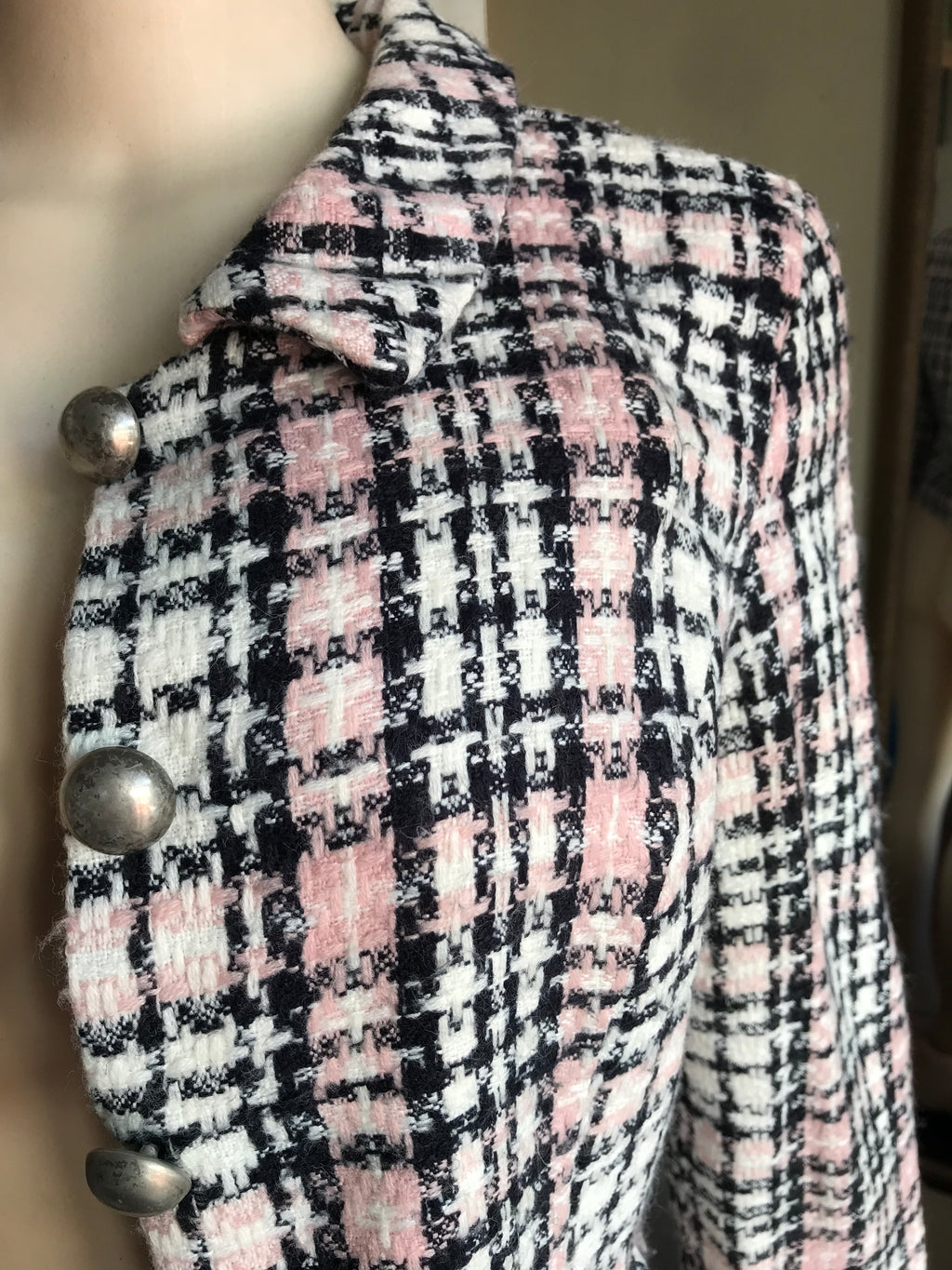 vintage tweed pink plaid blazer jacket ^^^ m/L