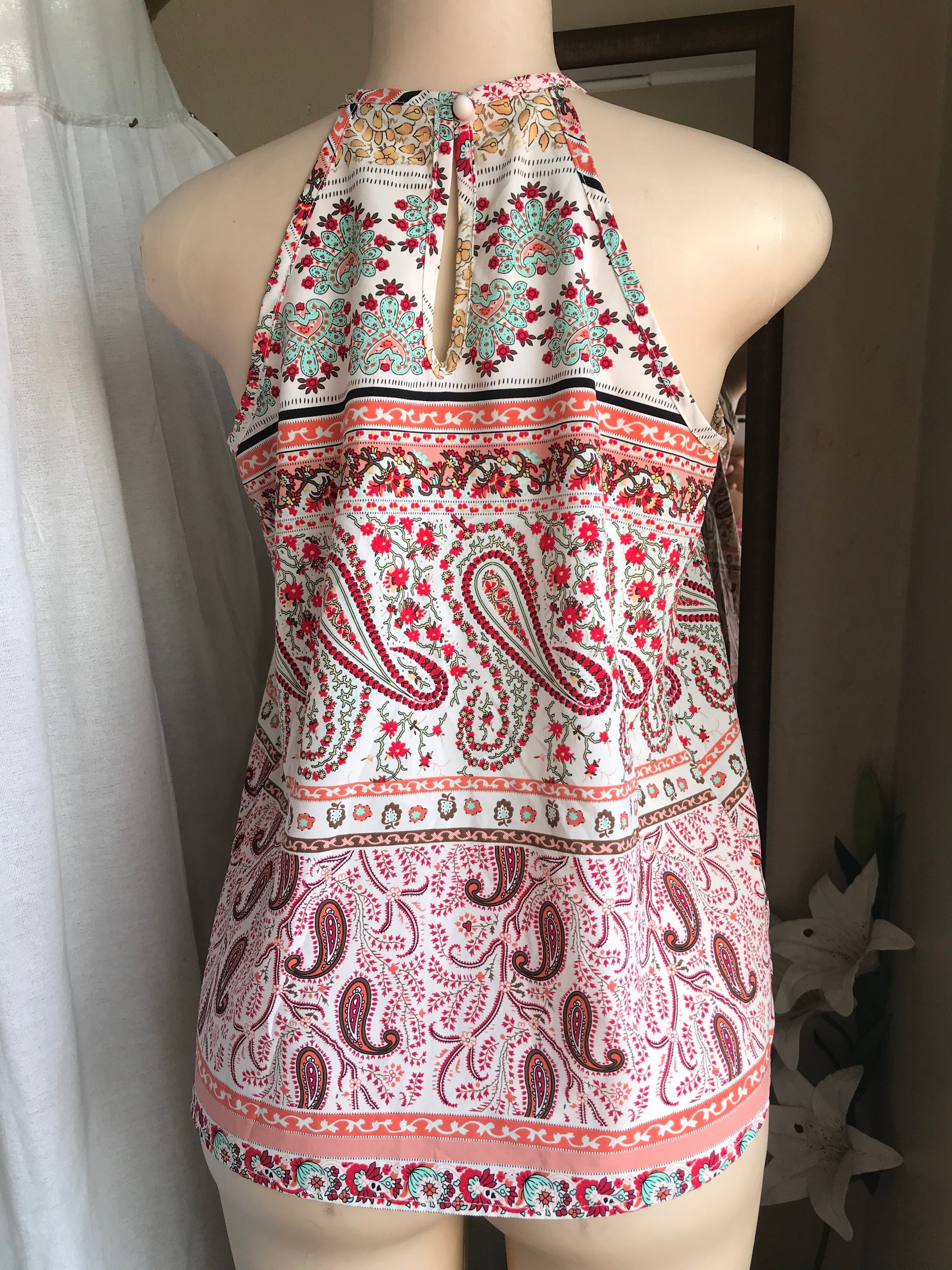 Paisley high neck cami top … M