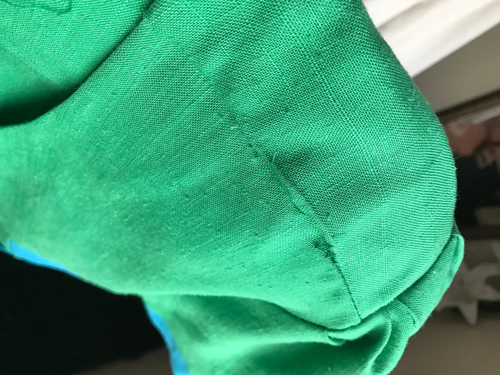 vintage green linen checker detail blazer professional >>> M ,,,