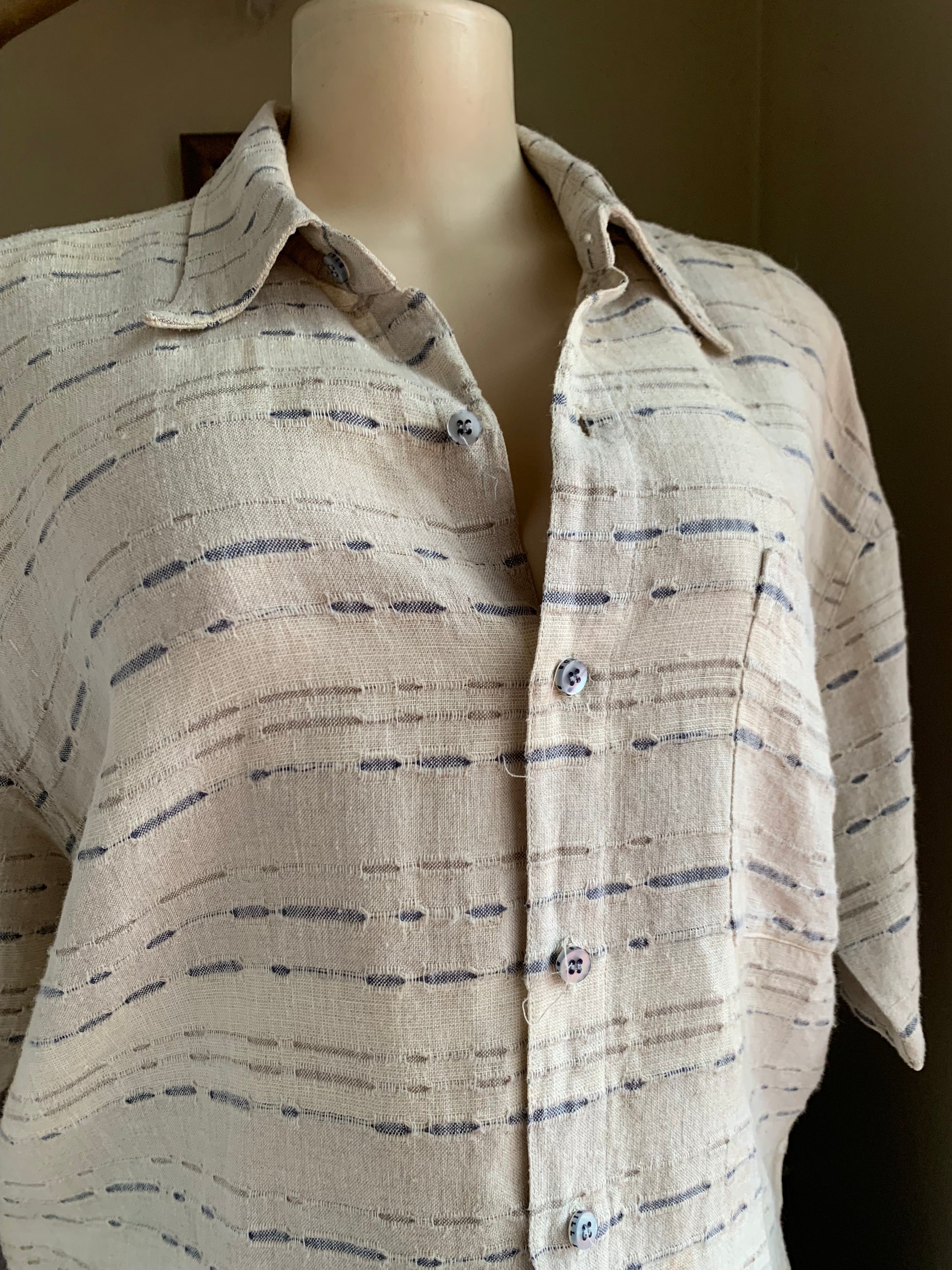 Vintage Italian linen button down shirt organic ^^^ … Mens M ,,,