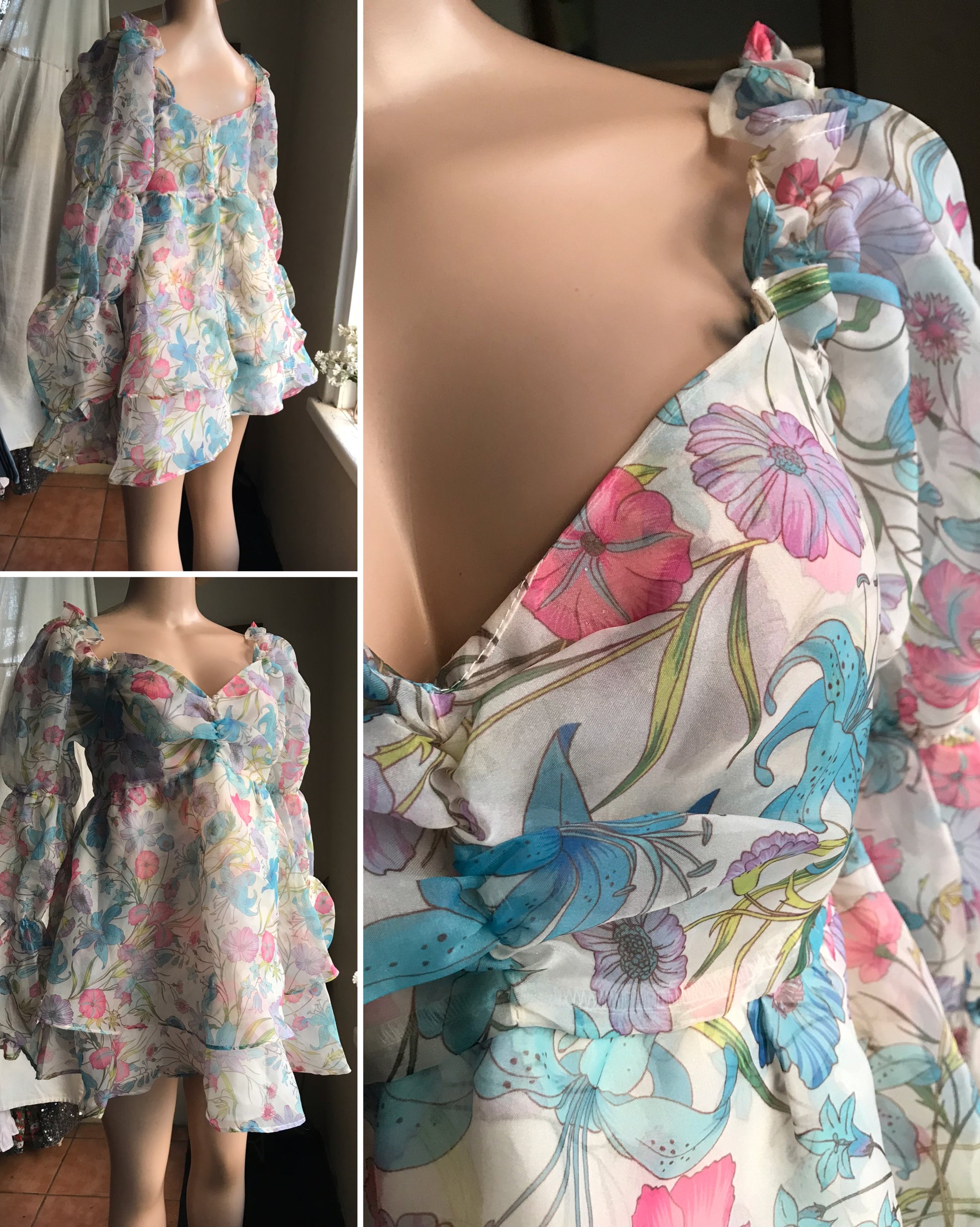 fairy ruffle cloud puff mini babydoll dress floral sheer . m Thrift Nature Closet Ja fairy ruffle cloud puff mini babydoll dress floral sheer . m Thrift Nature Closet Ja