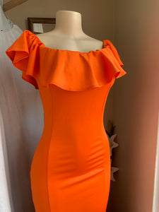 Orange off the shoulder gown (with imperfections that can be washed) M